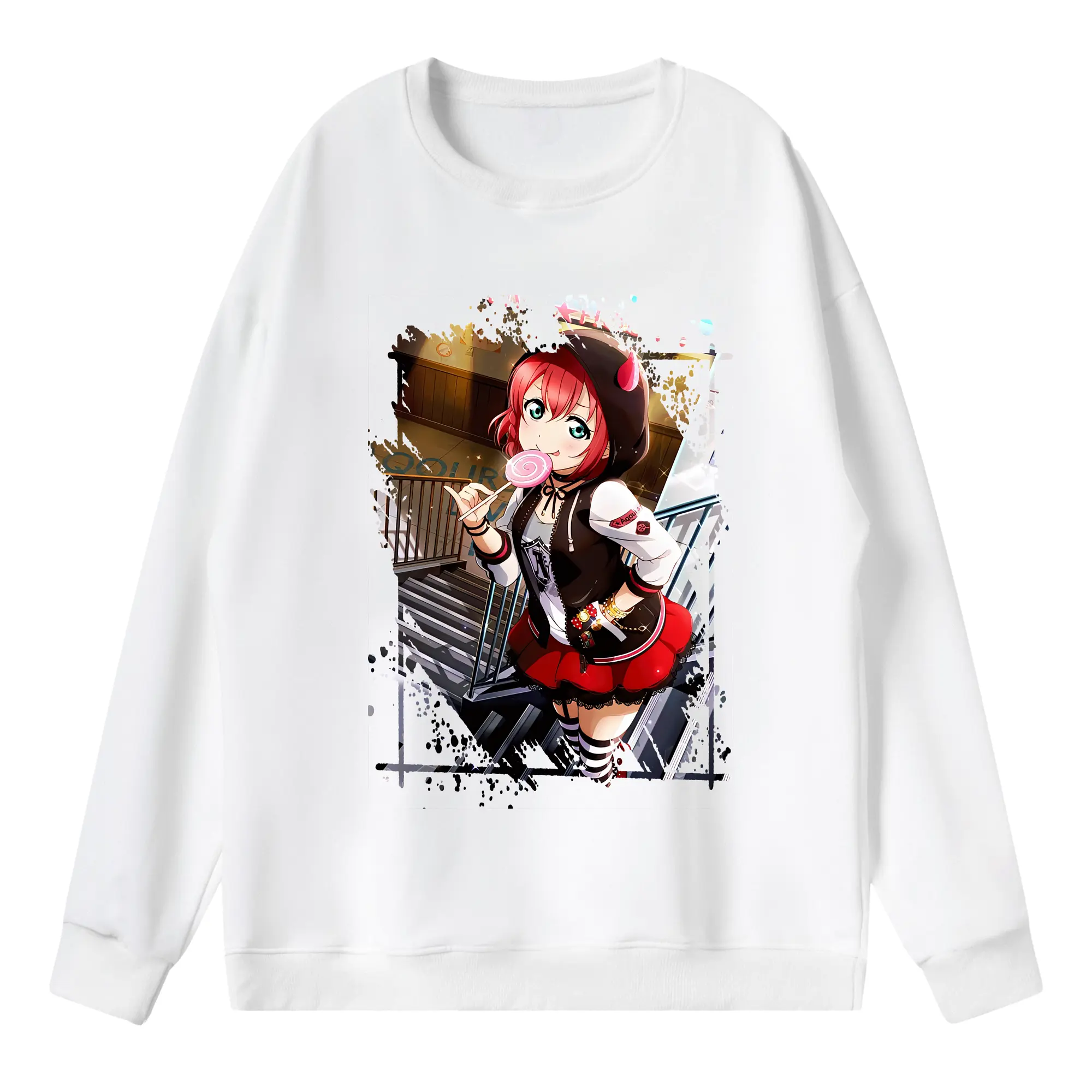 Love Live! グッズ,黒澤ルビィ - 薄手 クルーネック スウェット 裏毛260g · ポリエステル 春秋向け カジュアル 男女兼用 · トレーナー デイリー スポーツ 散歩に最適