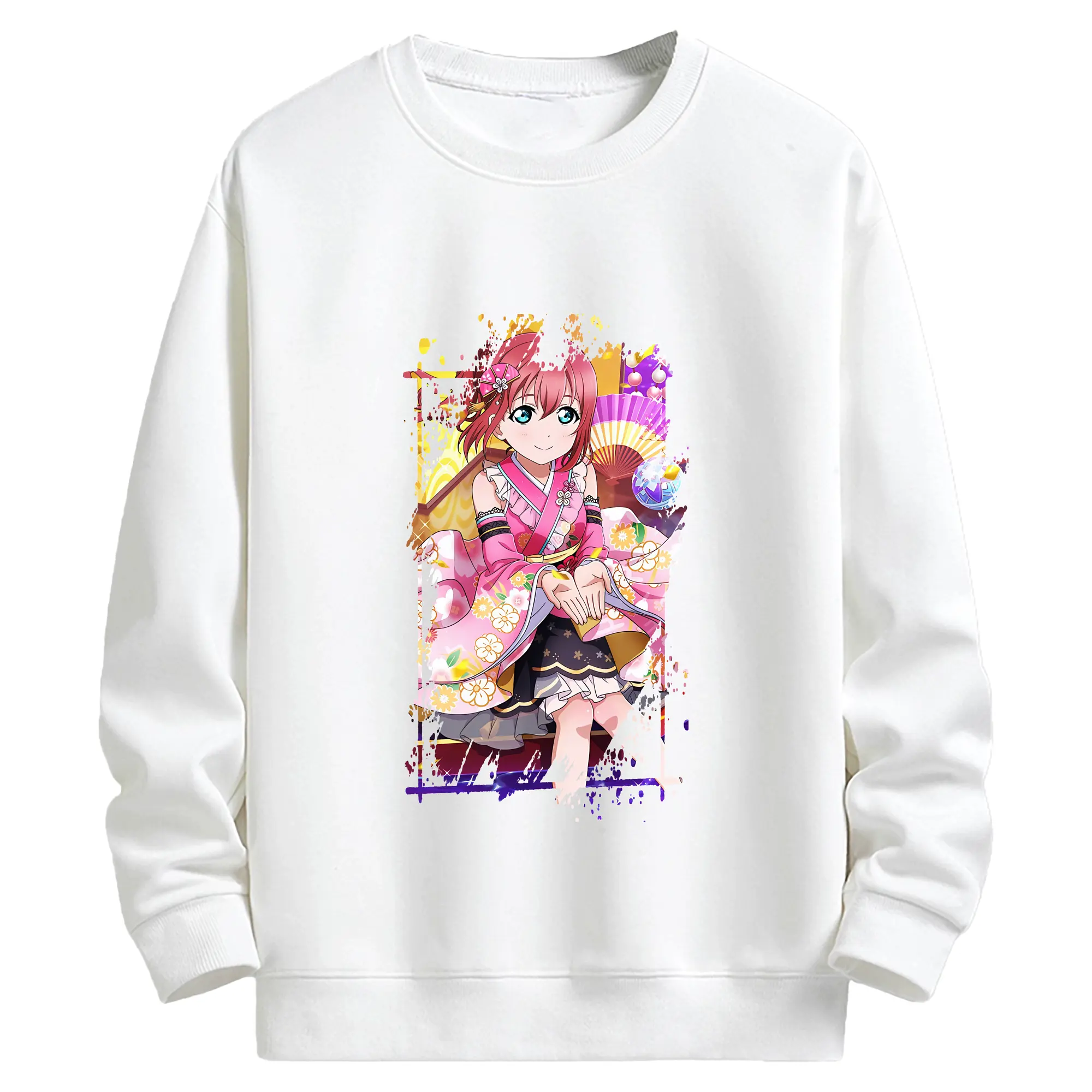 Love Live! グッズ,黒澤ルビィ - キッズ クルーネックスウェットシャツ ・ フロントプリント ・ 綿80％ ポリエステル20％ ・ 快適 通学 スポーツ 日常使い お散歩用