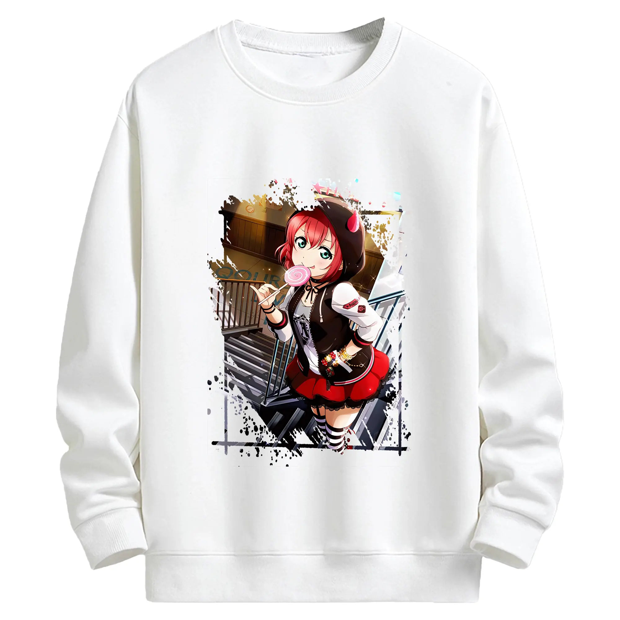 Love Live! グッズ,黒澤ルビィ - キッズ クルーネックスウェットシャツ ・ フロントプリント ・ 綿80％ ポリエステル20％ ・ 快適 通学 スポーツ 日常使い お散歩用