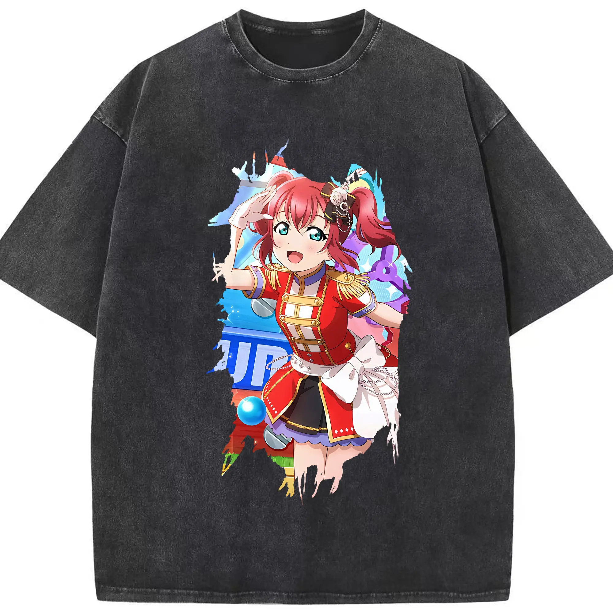 Love Live! グッズ,黒澤ルビィ - 綿100％ ヴィンテージ風 半袖Tシャツ ・ フロントプリント ・ 柔らか肌触り ・ 通気性 快適 ・ スポーツ カジュアル 外出用