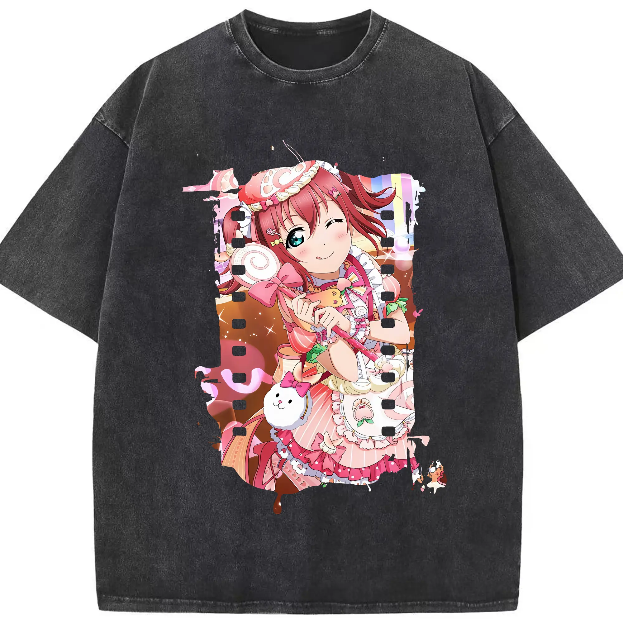 Love Live! グッズ,黒澤ルビィ - 綿100％ ヴィンテージ風 半袖Tシャツ ・ フロントプリント ・ 柔らか肌触り ・ 通気性 快適 ・ スポーツ カジュアル 外出用