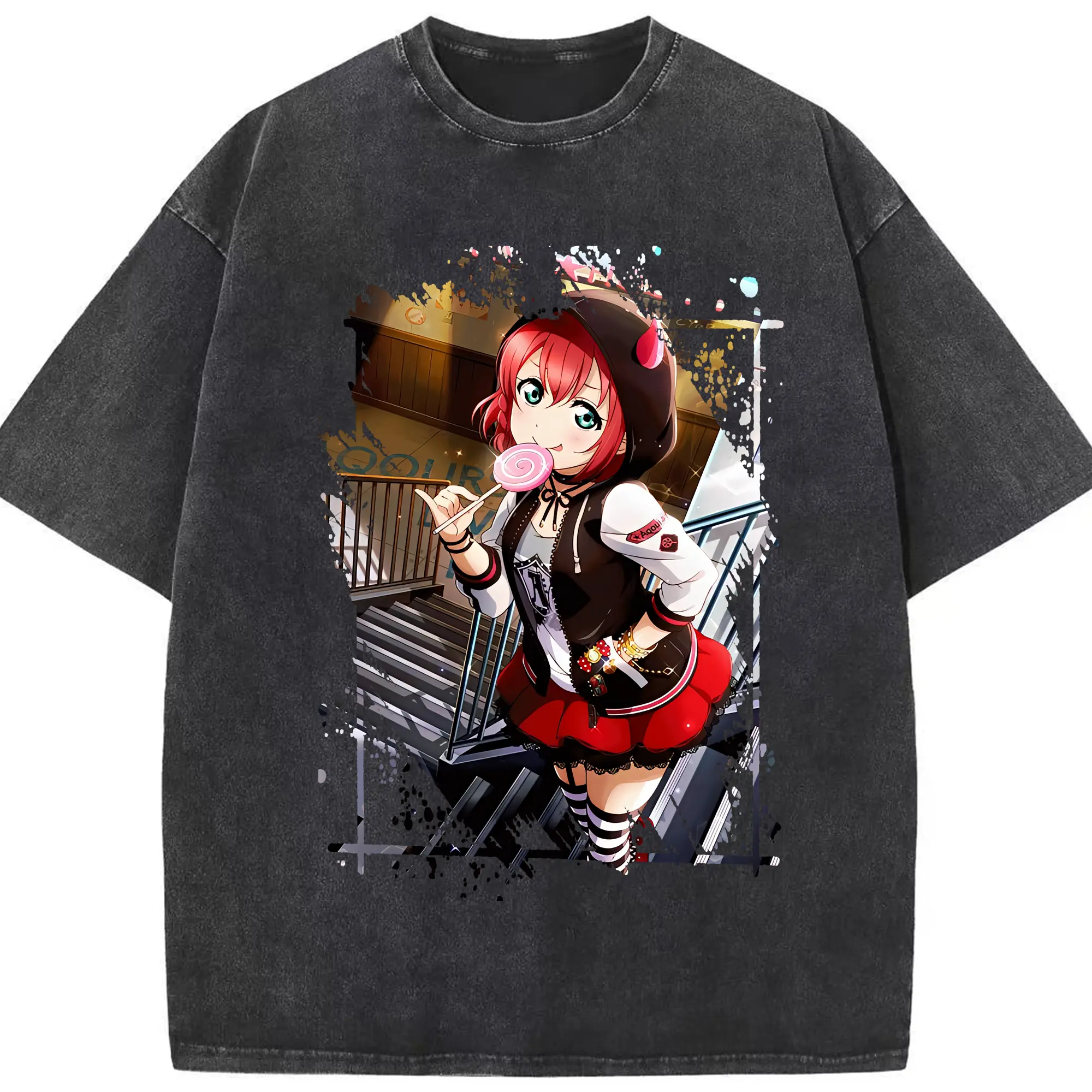 Love Live! グッズ,黒澤ルビィ - 綿100％ ヴィンテージ風 半袖Tシャツ ・ フロントプリント ・ 柔らか肌触り ・ 通気性 快適 ・ スポーツ カジュアル 外出用