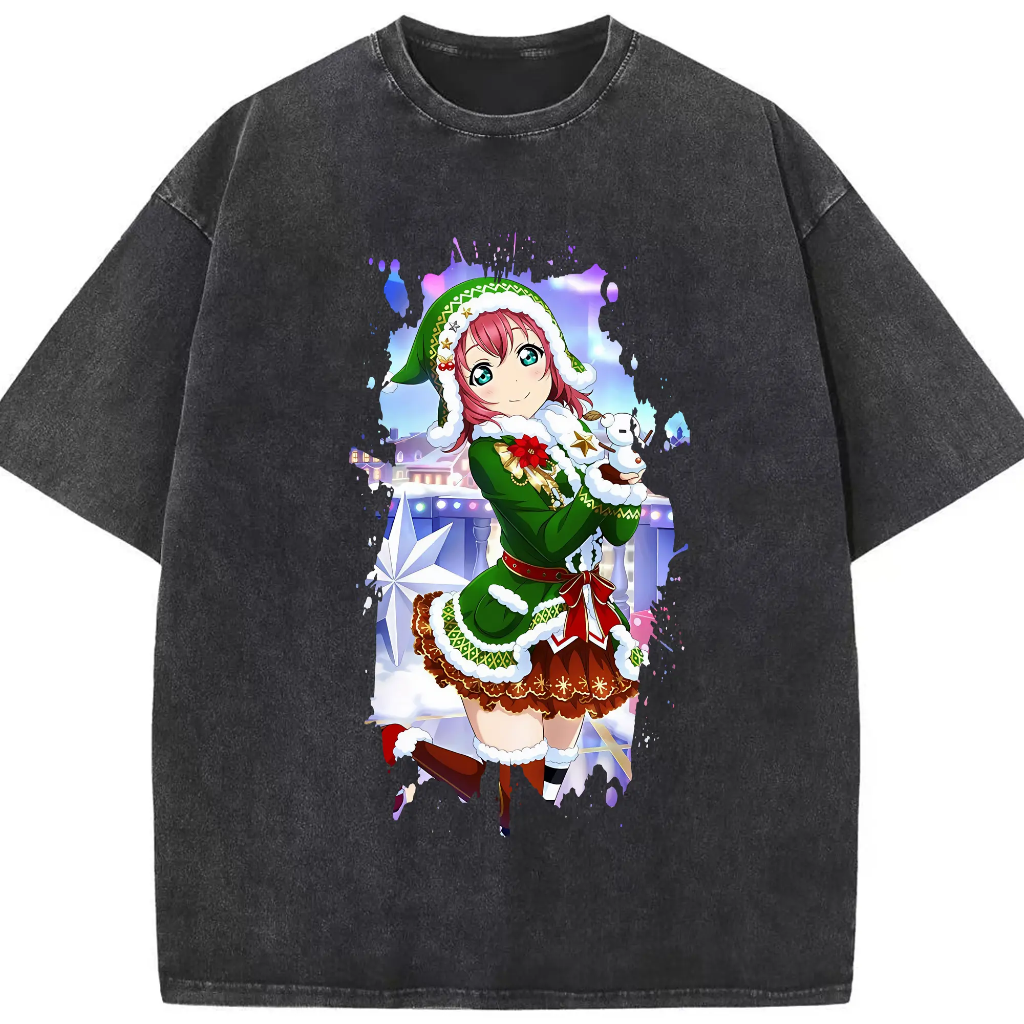Love Live! グッズ,黒澤ルビィ - 綿100％ ヴィンテージ風 半袖Tシャツ ・ フロントプリント ・ 柔らか肌触り ・ 通気性 快適 ・ スポーツ カジュアル 外出用