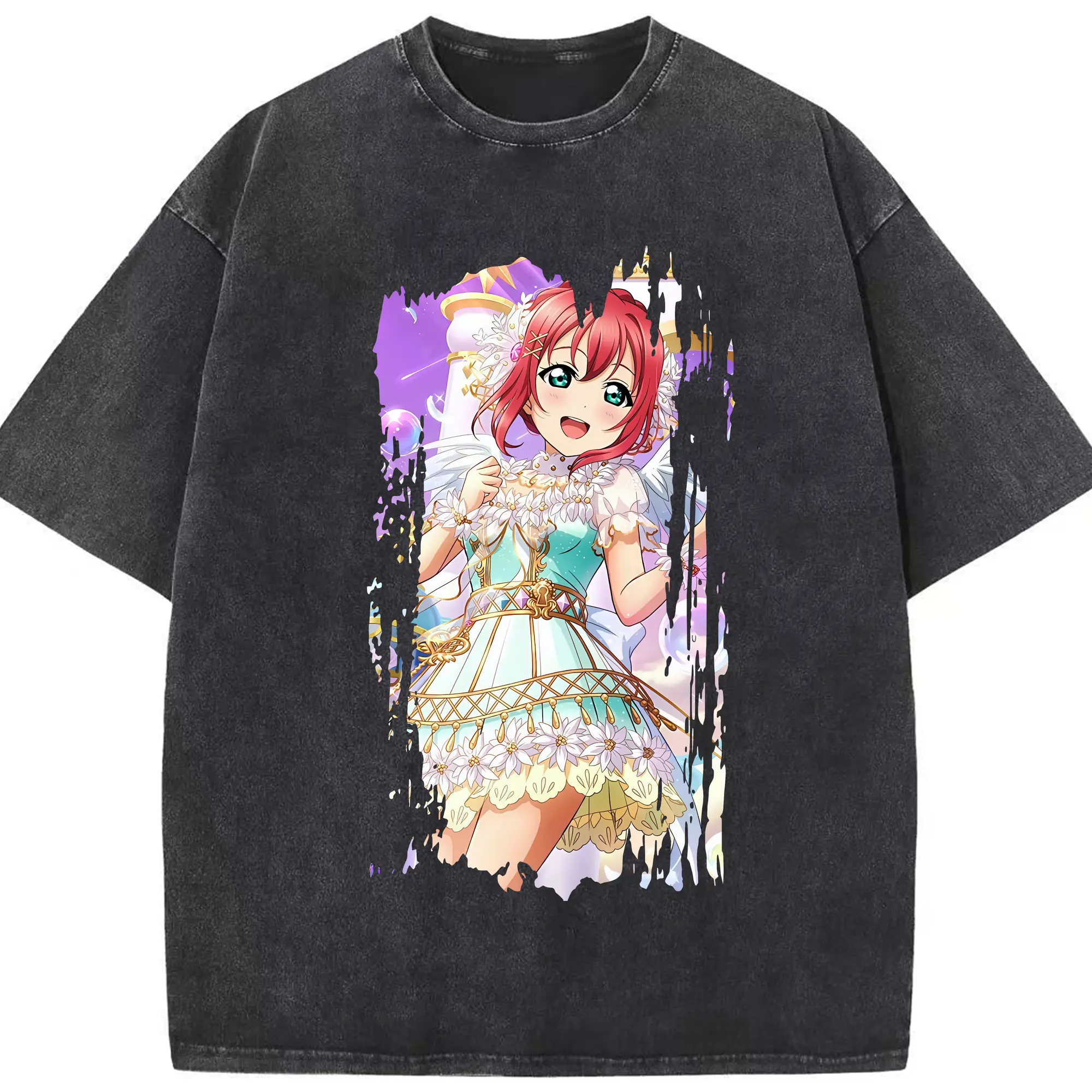 Love Live! グッズ,黒澤ルビィ - 綿100％ ヴィンテージ風 半袖Tシャツ ・ フロントプリント ・ 柔らか肌触り ・ 通気性 快適 ・ スポーツ カジュアル 外出用