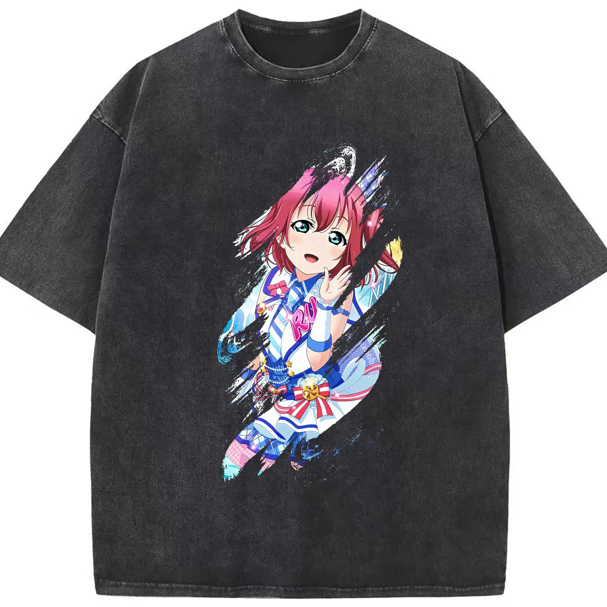 Love Live! グッズ,黒澤ルビィ - 綿100％ ヴィンテージ風 半袖Tシャツ ・ フロントプリント ・ 柔らか肌触り ・ 通気性 快適 ・ スポーツ カジュアル 外出用