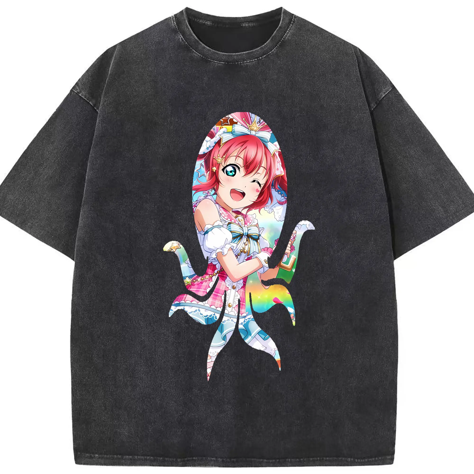 Love Live! グッズ,黒澤ルビィ - 綿100％ ヴィンテージ風 半袖Tシャツ ・ フロントプリント ・ 柔らか肌触り ・ 通気性 快適 ・ スポーツ カジュアル 外出用