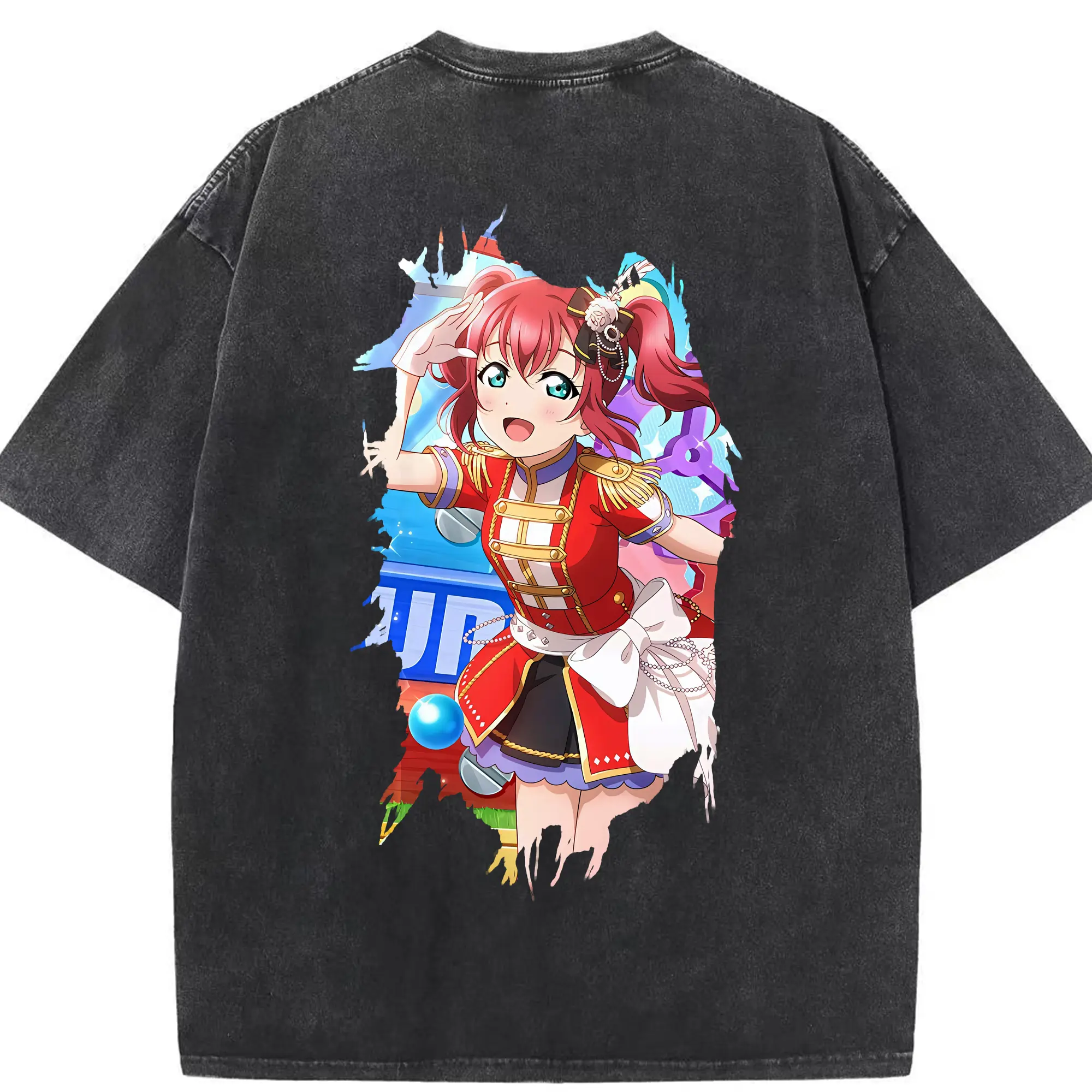 Love Live! グッズ,黒澤ルビィ - 綿100％ ヴィンテージ風 半袖Tシャツ ・ 背面プリント ・ 柔らか肌触り ・ 通気性 快適 ・ スポーツ カジュアル 外出用