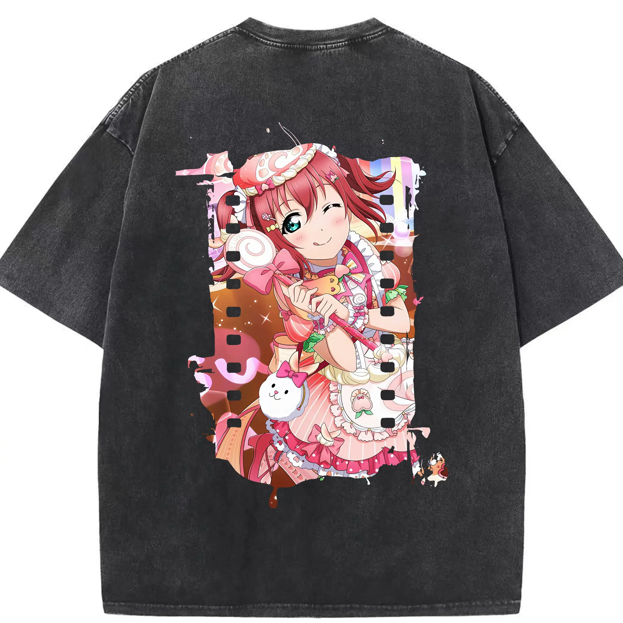 Love Live! グッズ,黒澤ルビィ - 綿100％ ヴィンテージ風 半袖Tシャツ ・ 背面プリント ・ 柔らか肌触り ・ 通気性 快適 ・ スポーツ カジュアル 外出用