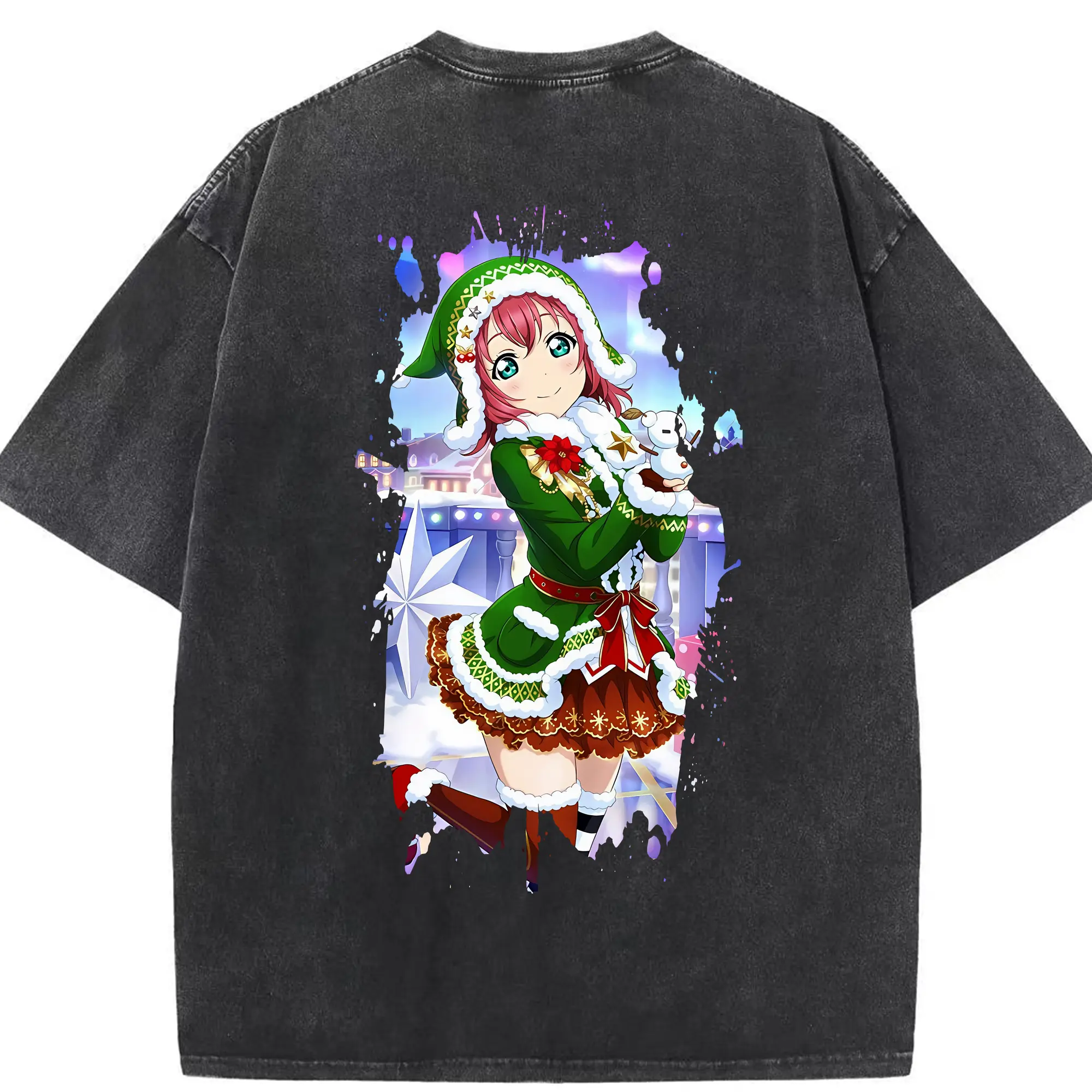 Love Live! グッズ,黒澤ルビィ - 綿100％ ヴィンテージ風 半袖Tシャツ ・ 背面プリント ・ 柔らか肌触り ・ 通気性 快適 ・ スポーツ カジュアル 外出用