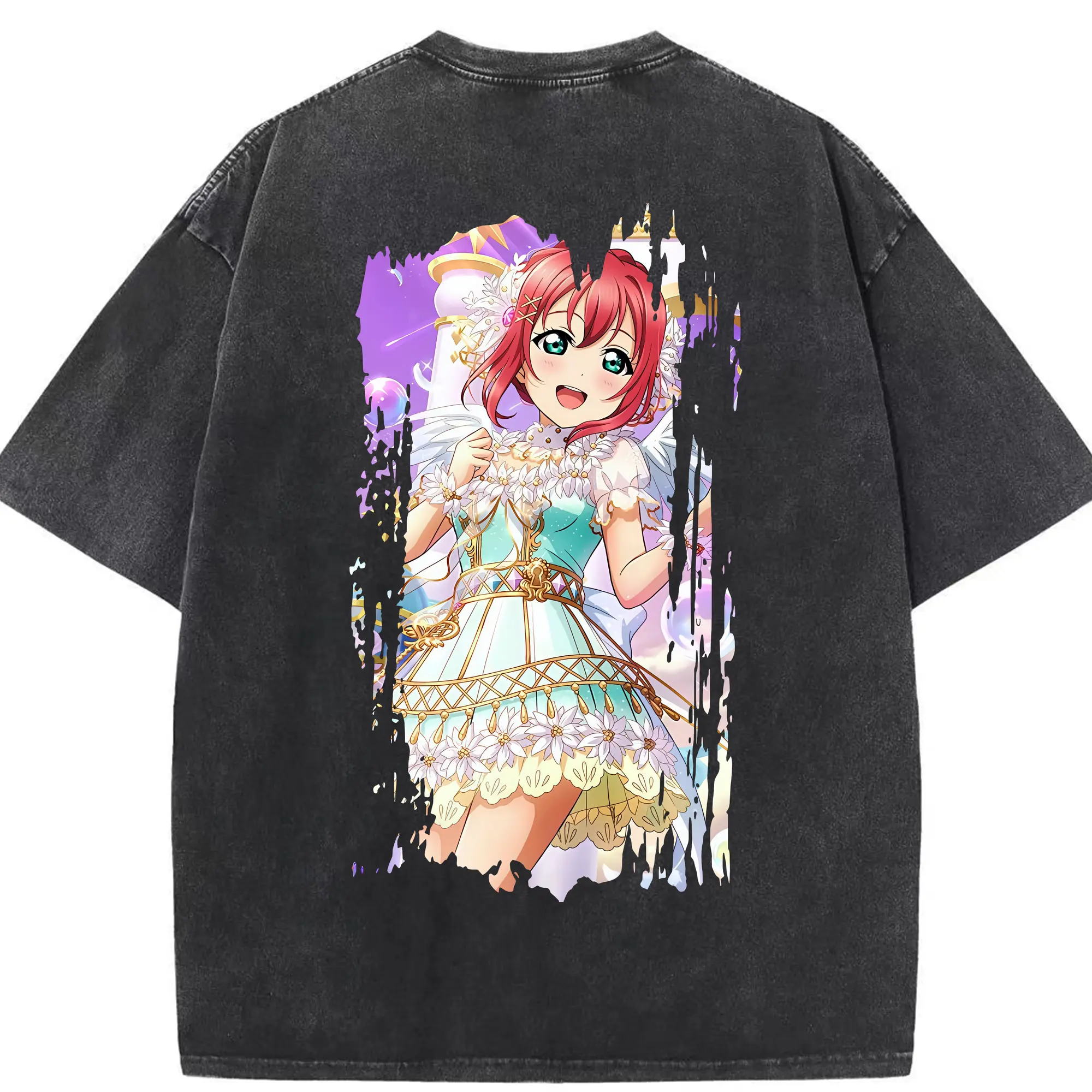 Love Live! グッズ,黒澤ルビィ - 綿100％ ヴィンテージ風 半袖Tシャツ ・ 背面プリント ・ 柔らか肌触り ・ 通気性 快適 ・ スポーツ カジュアル 外出用