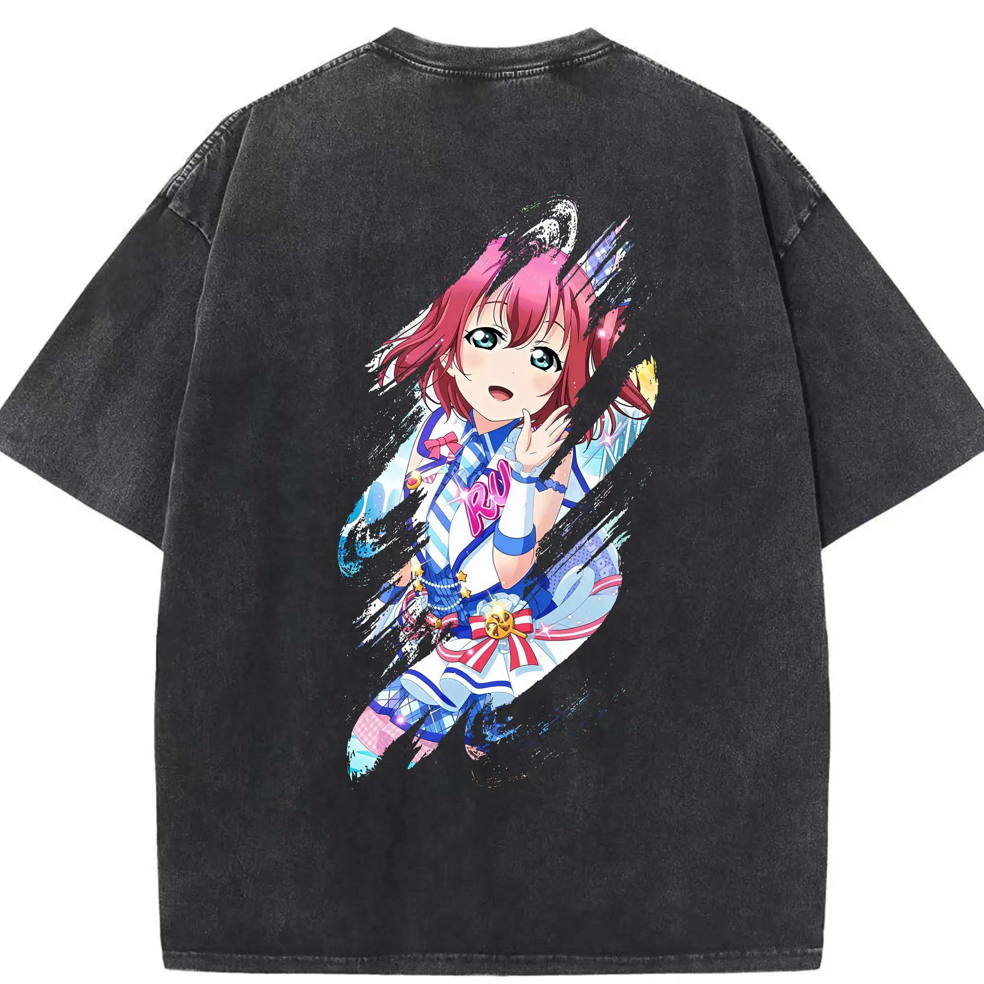 Love Live! グッズ,黒澤ルビィ - 綿100％ ヴィンテージ風 半袖Tシャツ ・ 背面プリント ・ 柔らか肌触り ・ 通気性 快適 ・ スポーツ カジュアル 外出用