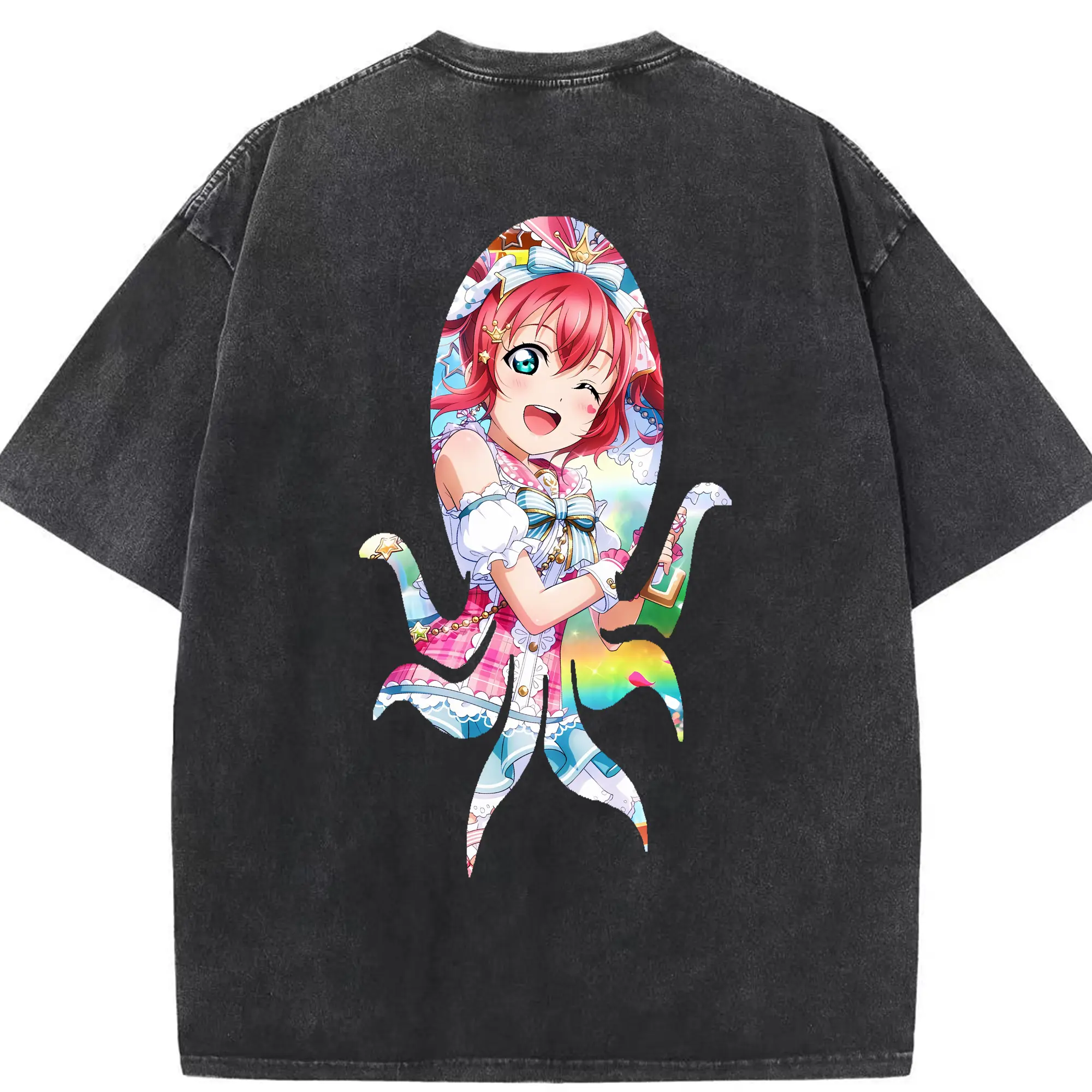 Love Live! グッズ,黒澤ルビィ - 綿100％ ヴィンテージ風 半袖Tシャツ ・ 背面プリント ・ 柔らか肌触り ・ 通気性 快適 ・ スポーツ カジュアル 外出用