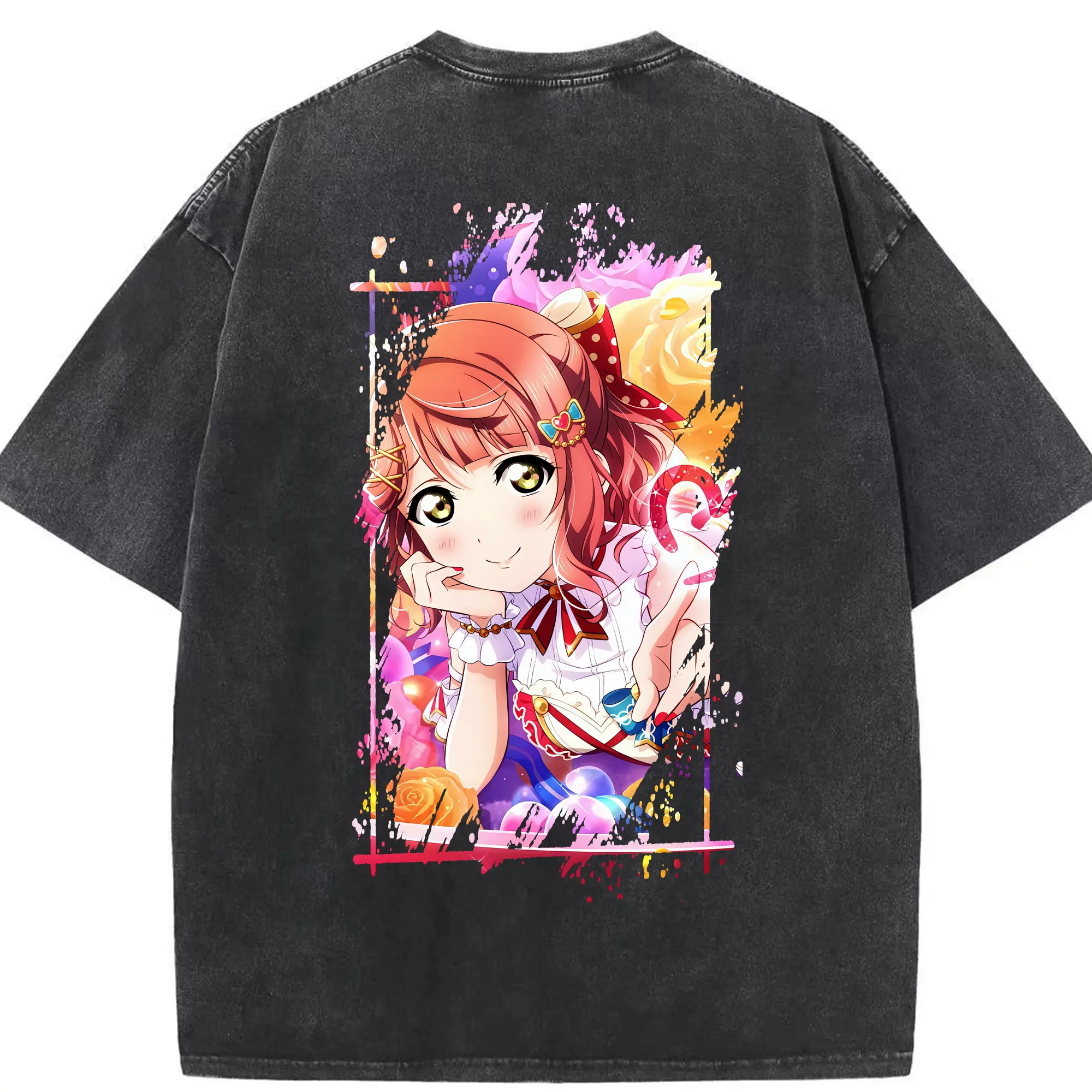 Love Live! グッズ,上原歩夢 - 綿100％ ヴィンテージ風 半袖Tシャツ ・ 背面プリント ・ 柔らか肌触り ・ 通気性 快適 ・ スポーツ カジュアル 外出用