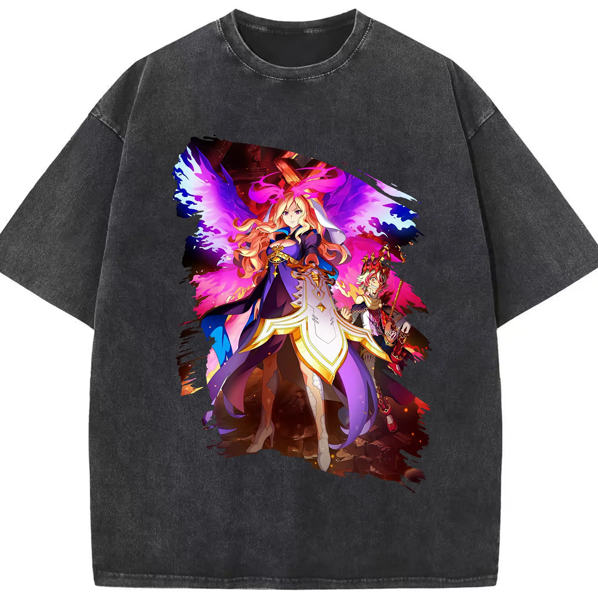 モンスト グッズ,ルシファー - 綿100％ ヴィンテージ風 半袖Tシャツ ・ フロントプリント ・ 柔らか肌触り ・ 通気性 快適 ・ スポーツ カジュアル 外出用