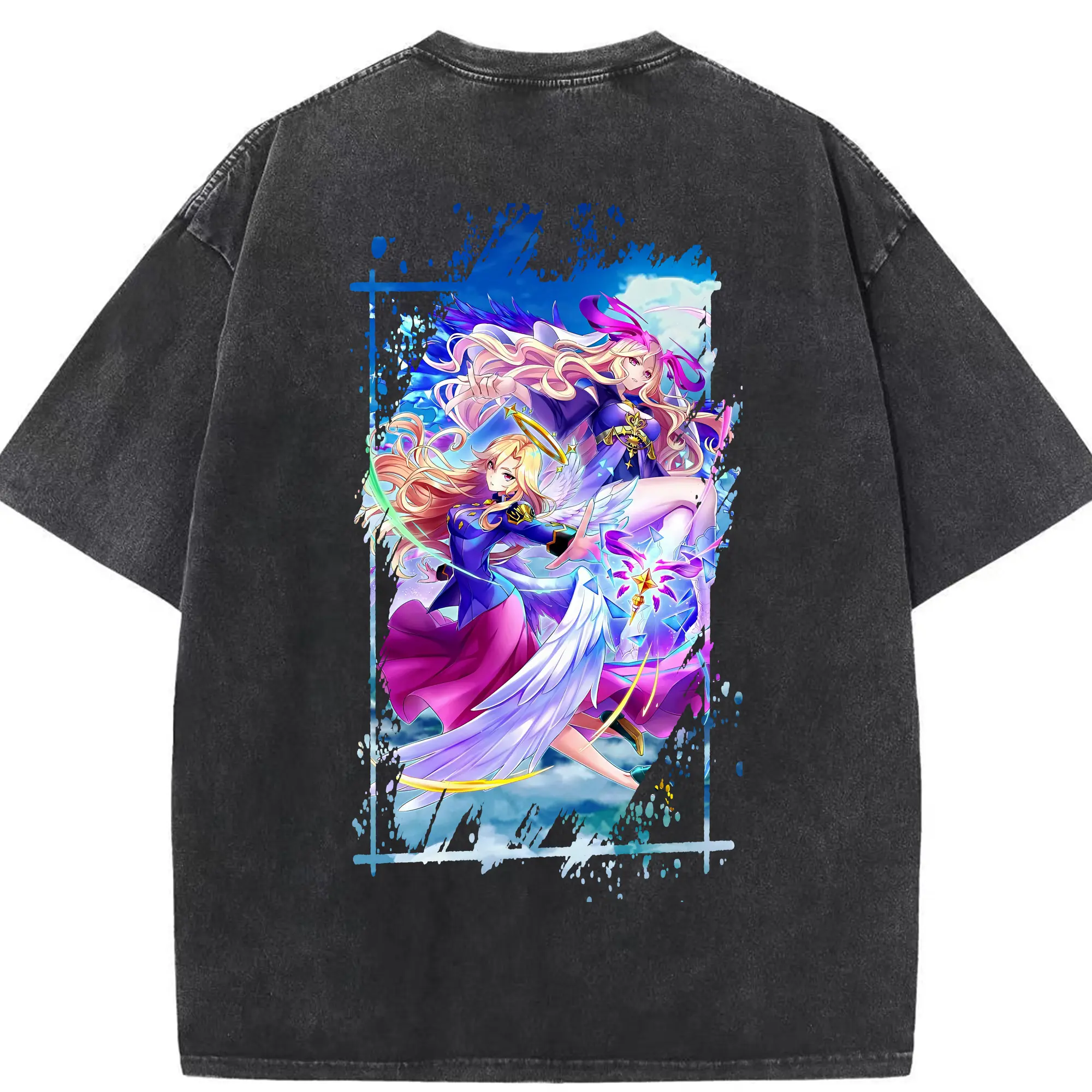 モンスト グッズ,ルシファー - 綿100％ ヴィンテージ風 半袖Tシャツ ・ 背面プリント ・ 柔らか肌触り ・ 通気性 快適 ・ スポーツ カジュアル 外出用