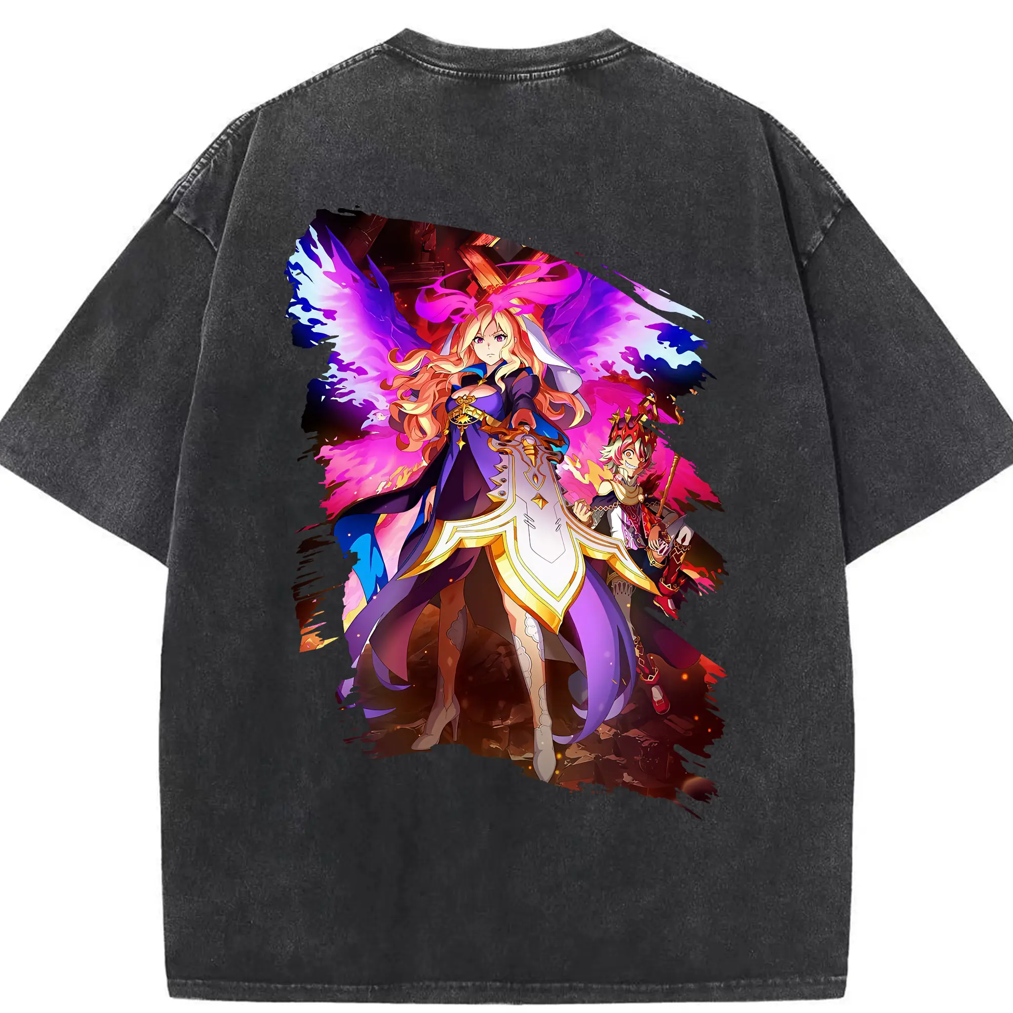 モンスト グッズ,ルシファー - 綿100％ ヴィンテージ風 半袖Tシャツ ・ 背面プリント ・ 柔らか肌触り ・ 通気性 快適 ・ スポーツ カジュアル 外出用