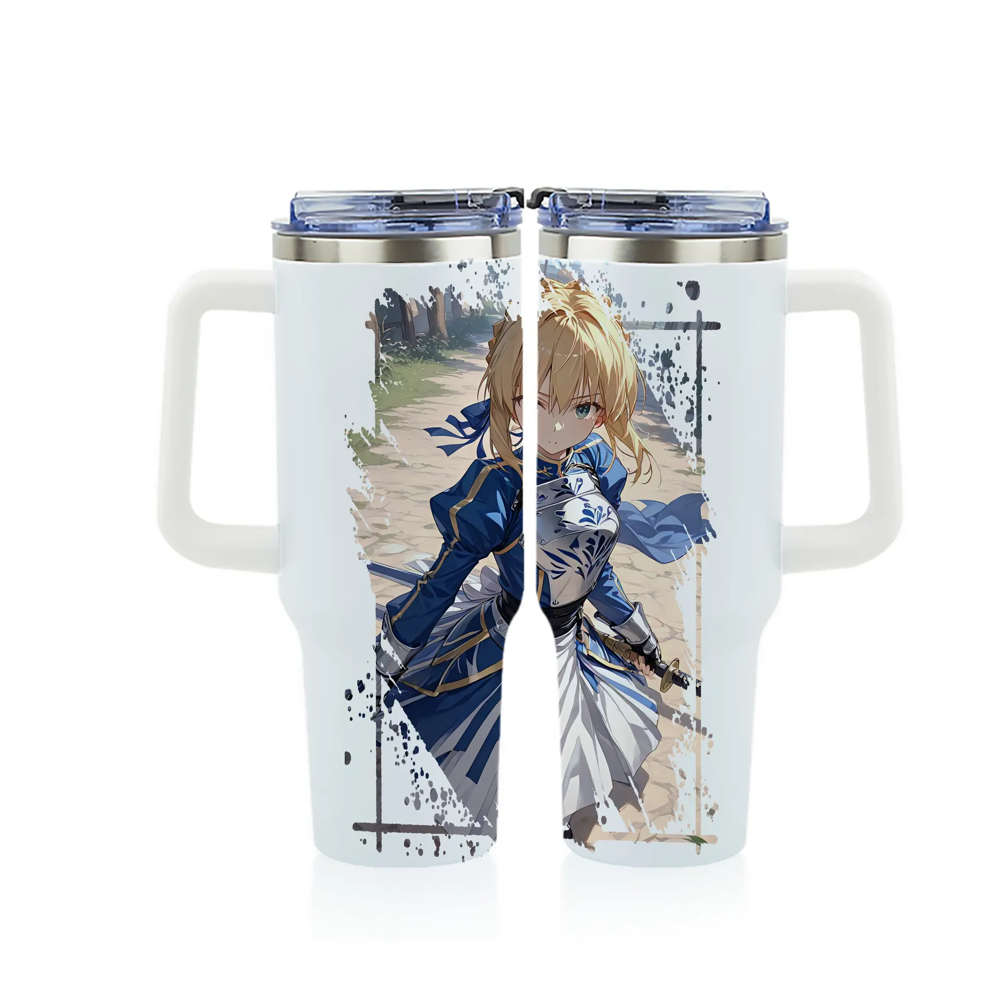 FGO グッズ,アルトリア - 1200mL フルプリント車用タンブラー ・ 304ステンレス 内側 ・ 201ステンレス 外側 ・ 保温 保冷 ・ 通勤 ドライブ アウトドア用