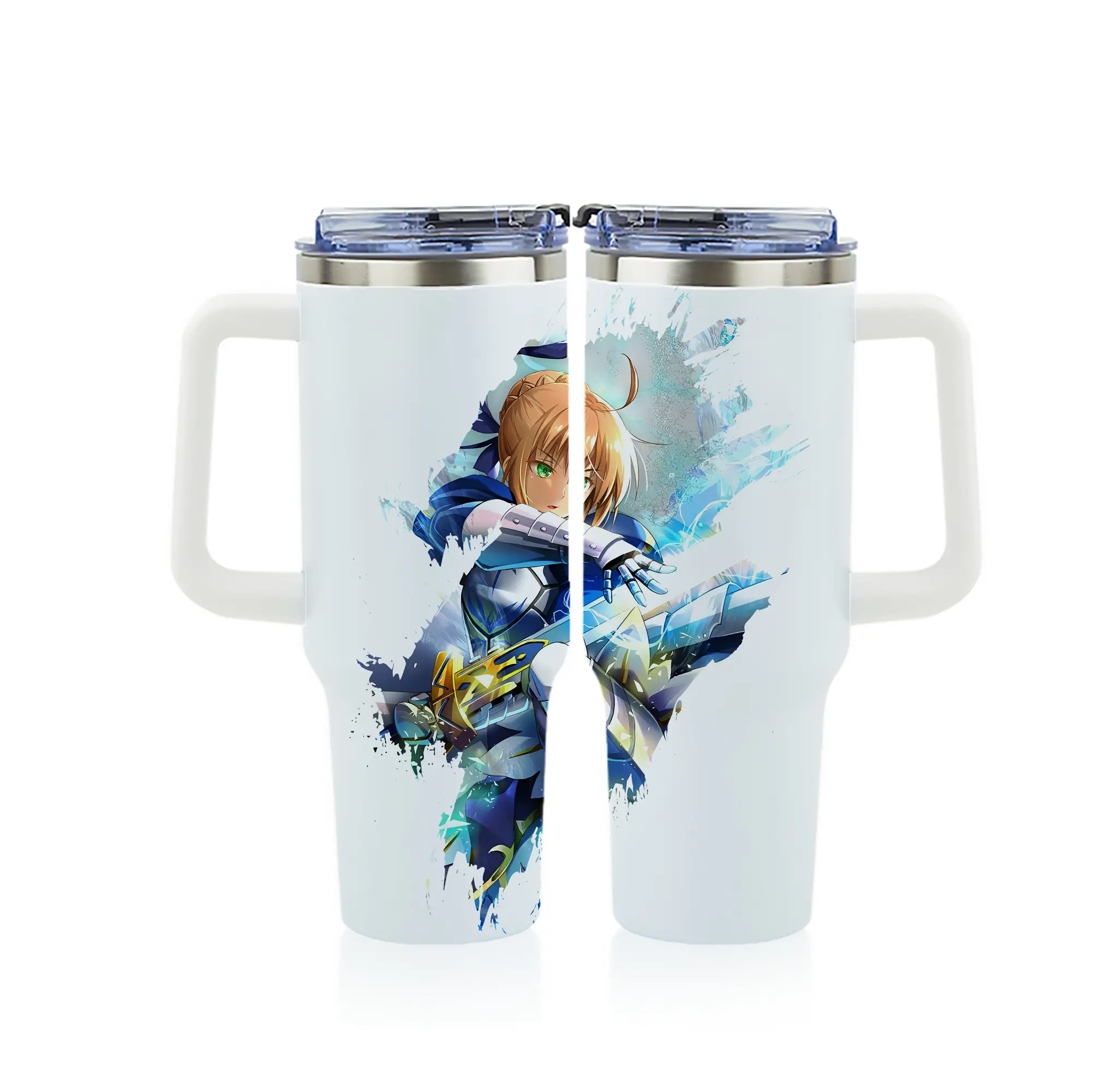 FGO グッズ,アルトリア - 1200mL フルプリント車用タンブラー ・ 304ステンレス 内側 ・ 201ステンレス 外側 ・ 保温 保冷 ・ 通勤 ドライブ アウトドア用