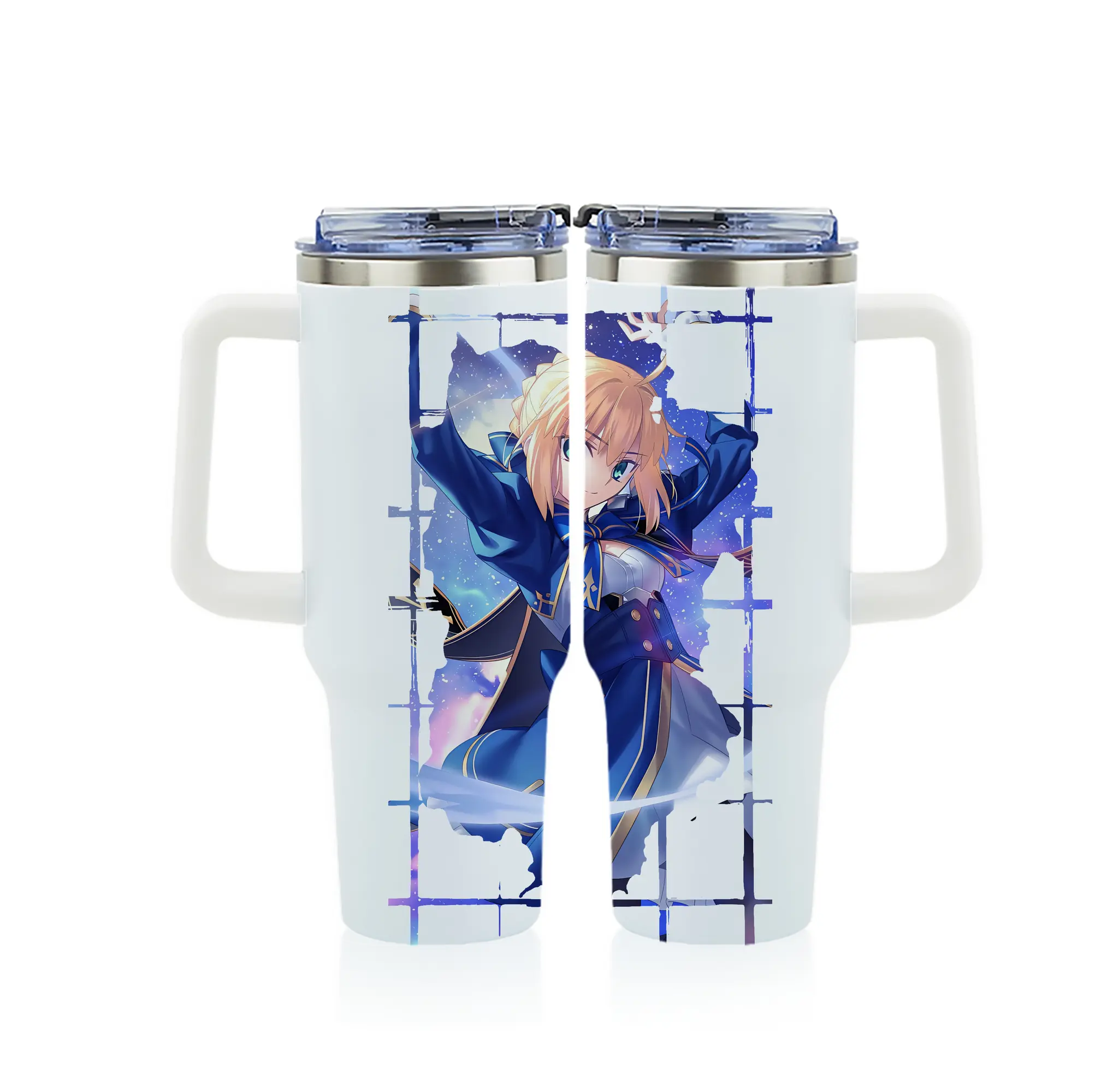 FGO グッズ,アルトリア - 1200mL フルプリント車用タンブラー ・ 304ステンレス 内側 ・ 201ステンレス 外側 ・ 保温 保冷 ・ 通勤 ドライブ アウトドア用