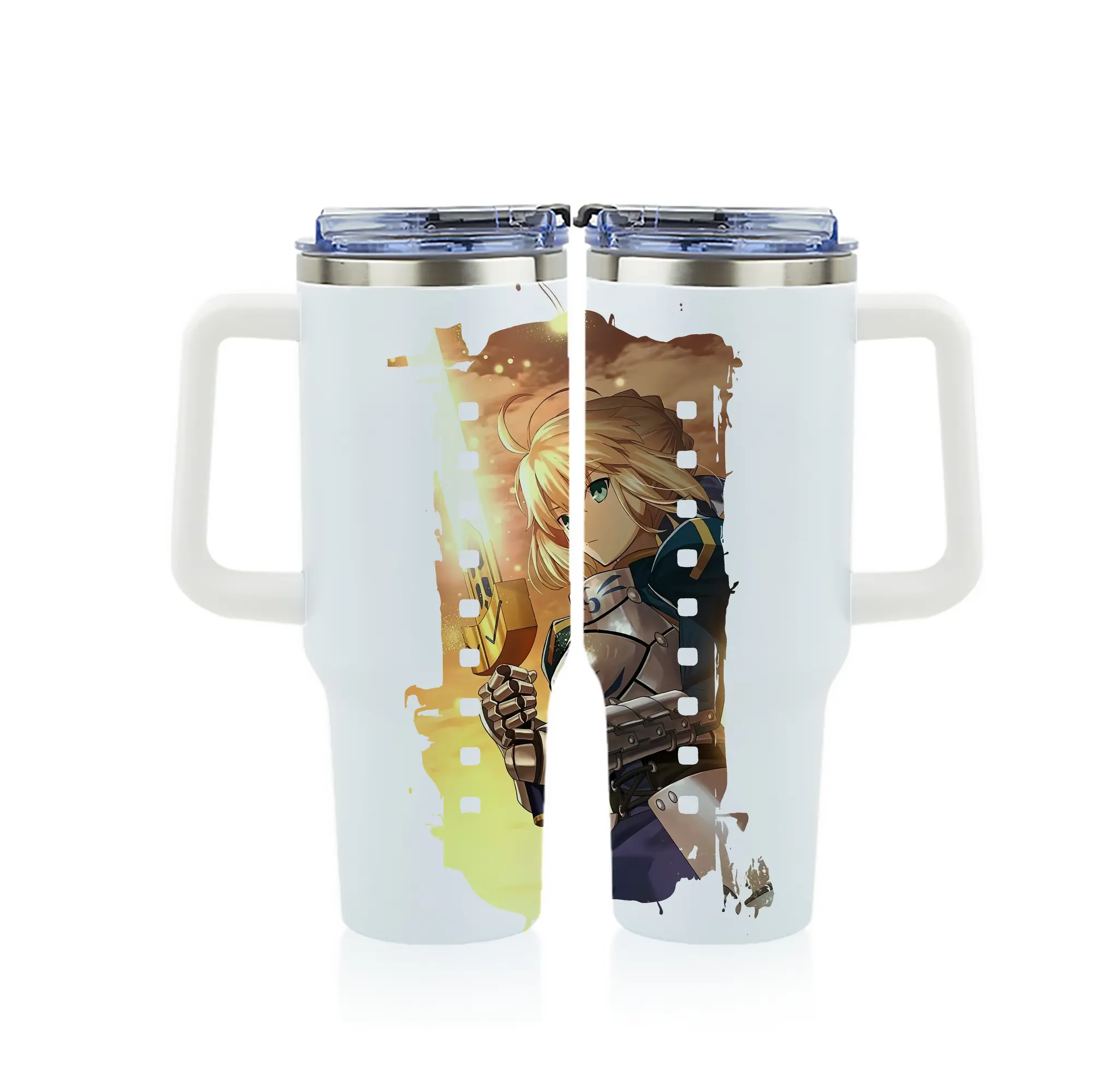 FGO グッズ,アルトリア - 1200mL フルプリント車用タンブラー ・ 304ステンレス 内側 ・ 201ステンレス 外側 ・ 保温 保冷 ・ 通勤 ドライブ アウトドア用