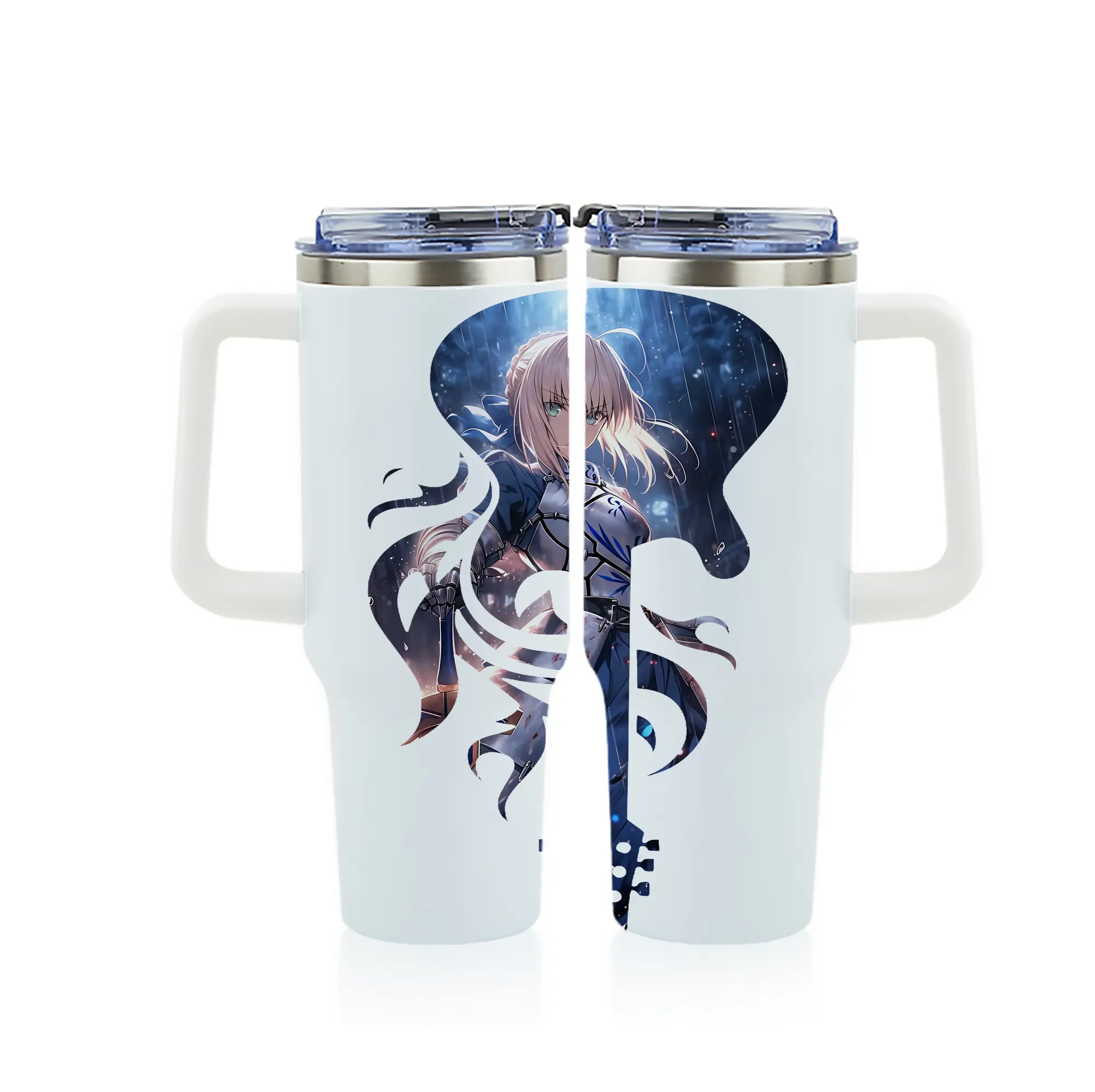 FGO グッズ,アルトリア - 1200mL フルプリント車用タンブラー ・ 304ステンレス 内側 ・ 201ステンレス 外側 ・ 保温 保冷 ・ 通勤 ドライブ アウトドア用