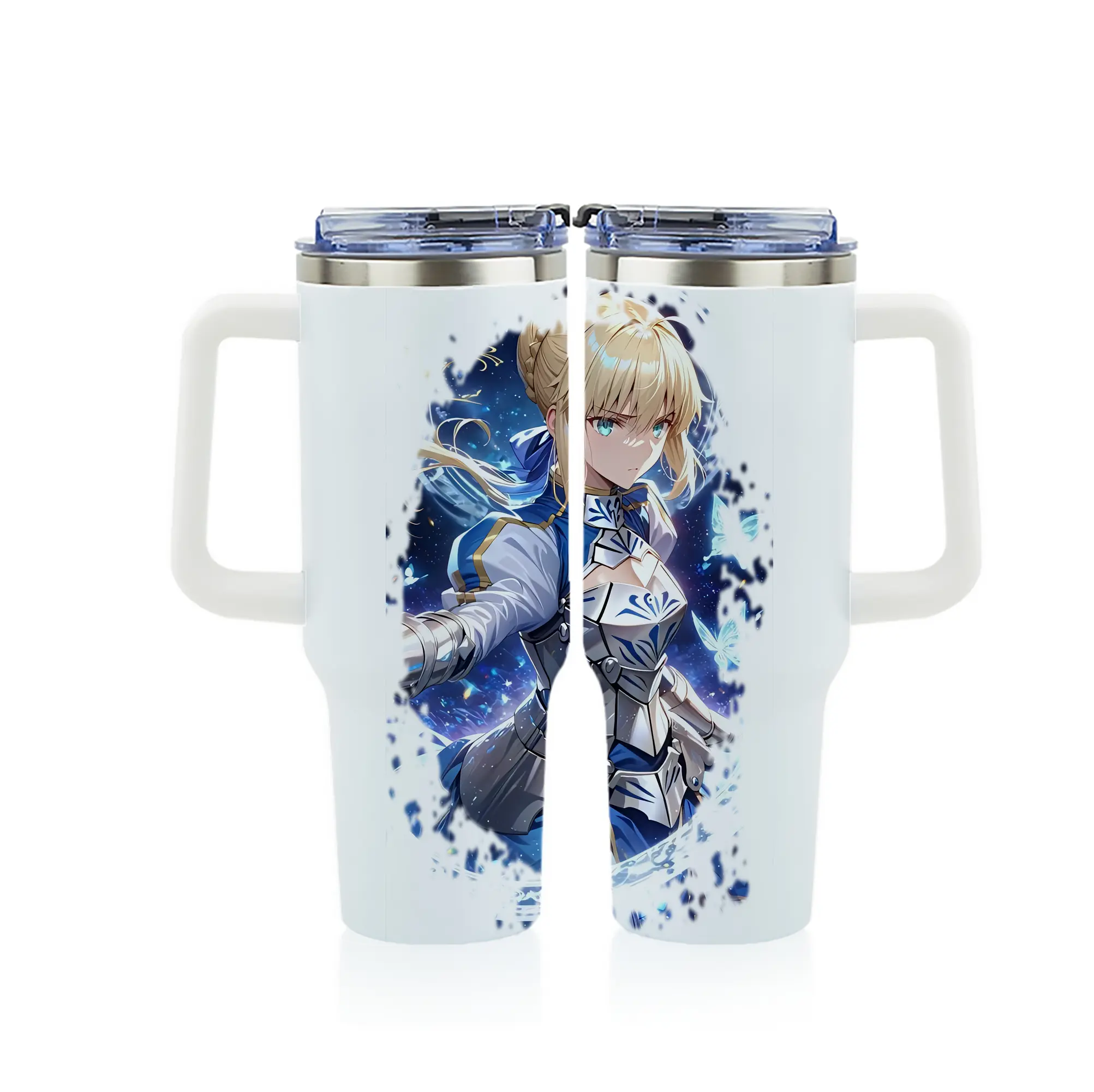 FGO グッズ,アルトリア - 1200mL フルプリント車用タンブラー ・ 304ステンレス 内側 ・ 201ステンレス 外側 ・ 保温 保冷 ・ 通勤 ドライブ アウトドア用