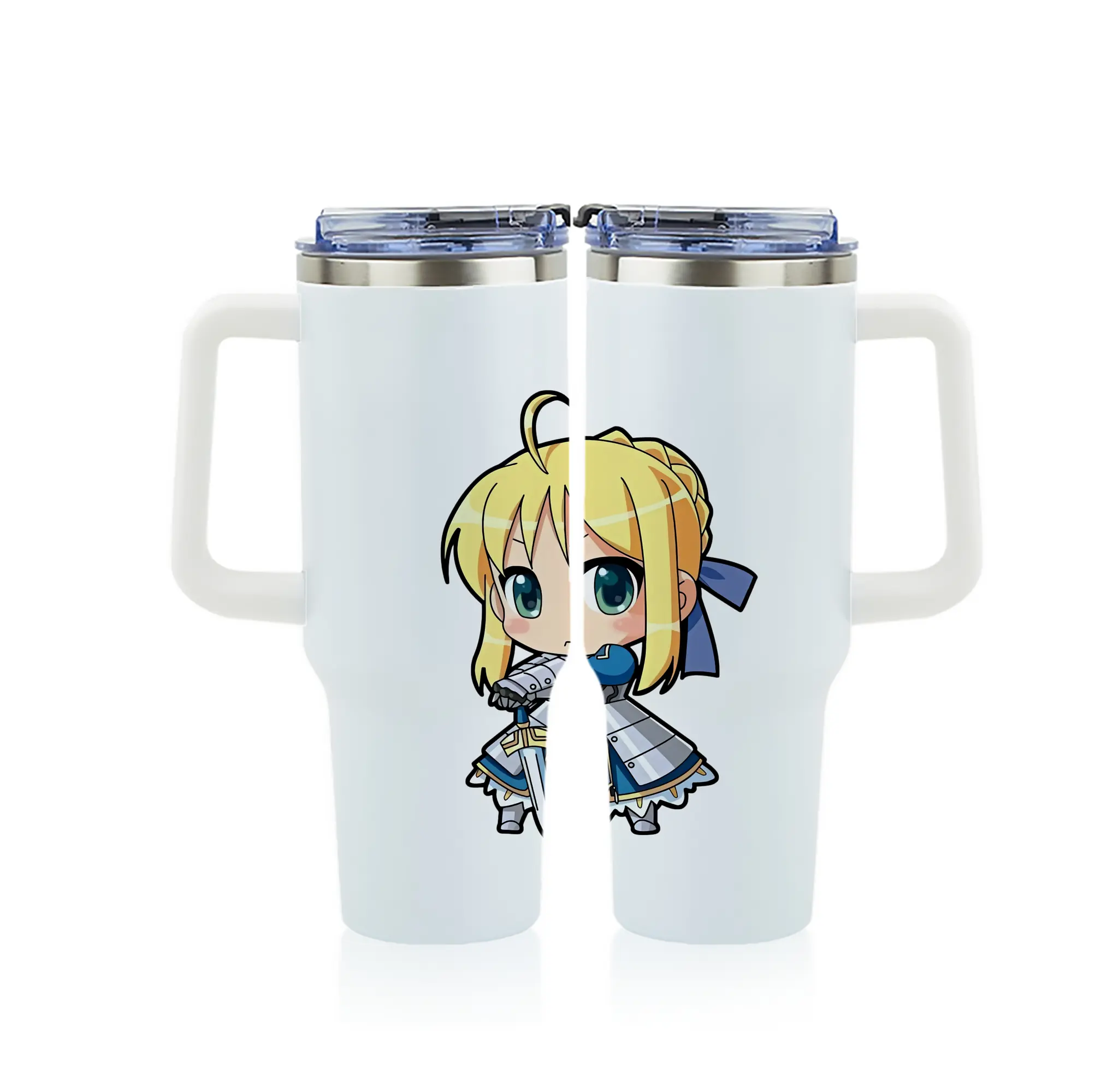 FGO グッズ,アルトリア - 1200mL フルプリント車用タンブラー ・ 304ステンレス 内側 ・ 201ステンレス 外側 ・ 保温 保冷 ・ 通勤 ドライブ アウトドア用