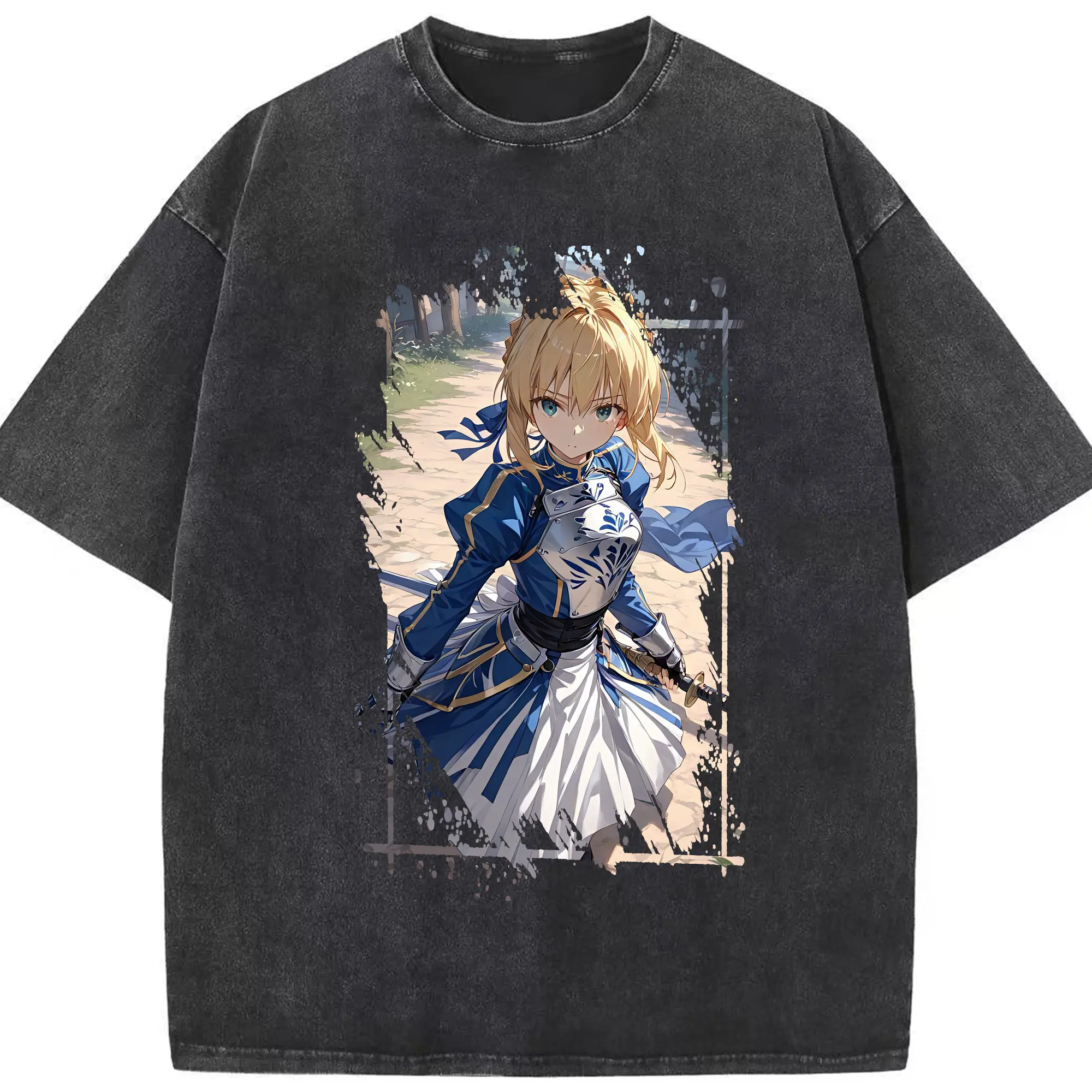 FGO グッズ,アルトリア - 綿100％ ヴィンテージ風 半袖Tシャツ ・ フロントプリント ・ 柔らか肌触り ・ 通気性 快適 ・ スポーツ カジュアル 外出用