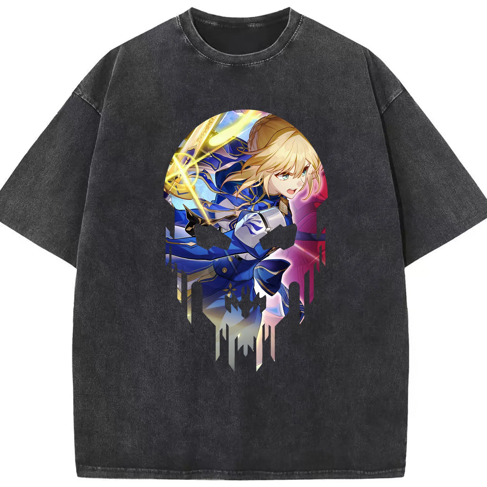 FGO グッズ,アルトリア - 綿100％ ヴィンテージ風 半袖Tシャツ ・ フロントプリント ・ 柔らか肌触り ・ 通気性 快適 ・ スポーツ カジュアル 外出用