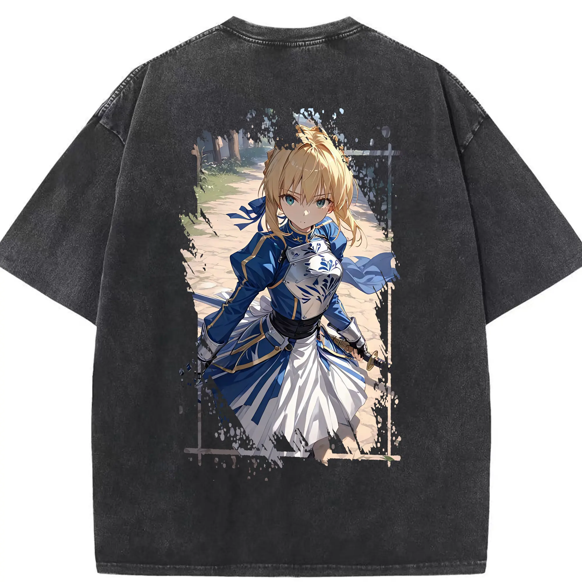 FGO グッズ,アルトリア - 綿100％ ヴィンテージ風 半袖Tシャツ ・ 背面プリント ・ 柔らか肌触り ・ 通気性 快適 ・ スポーツ カジュアル 外出用