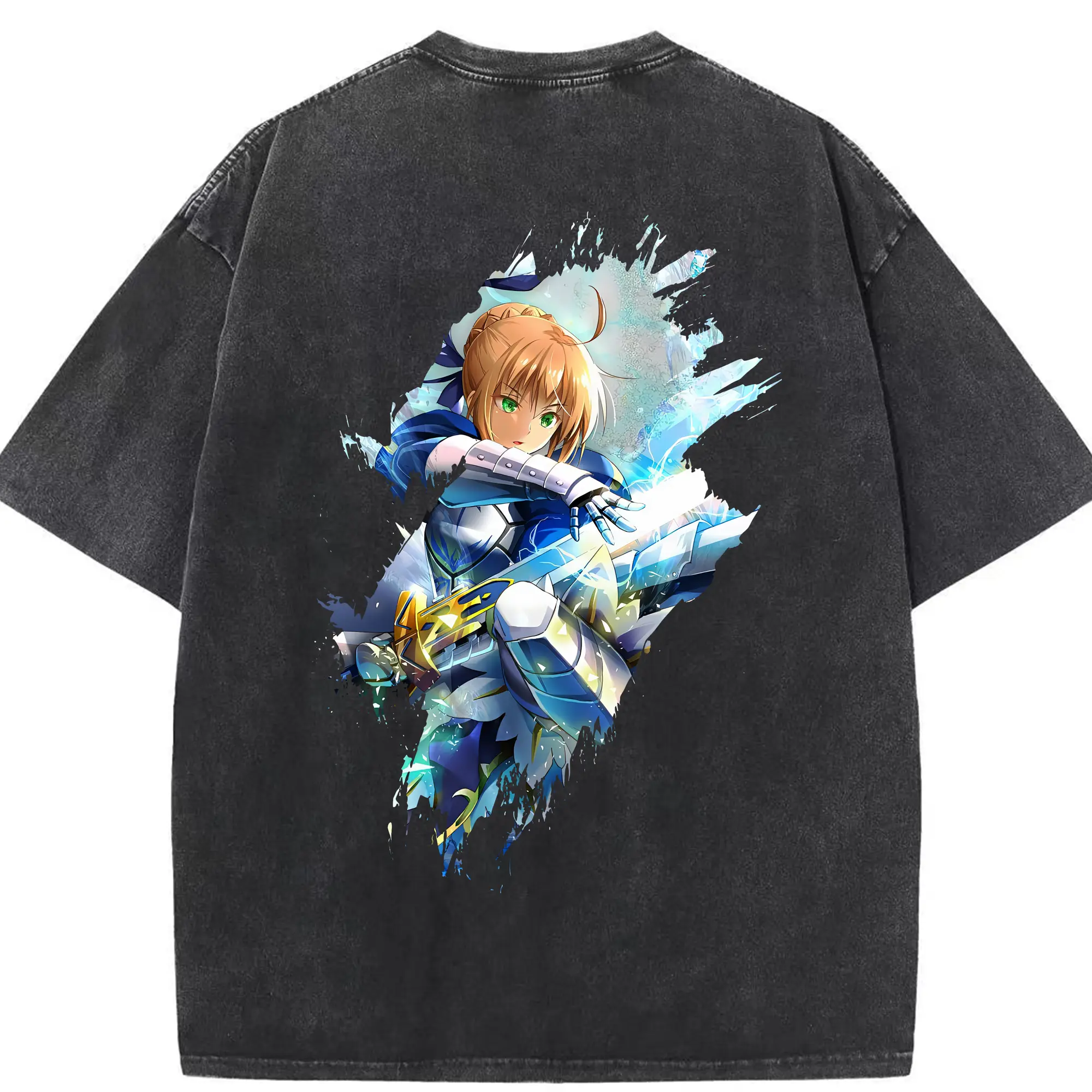 FGO グッズ,アルトリア - 綿100％ ヴィンテージ風 半袖Tシャツ ・ 背面プリント ・ 柔らか肌触り ・ 通気性 快適 ・ スポーツ カジュアル 外出用