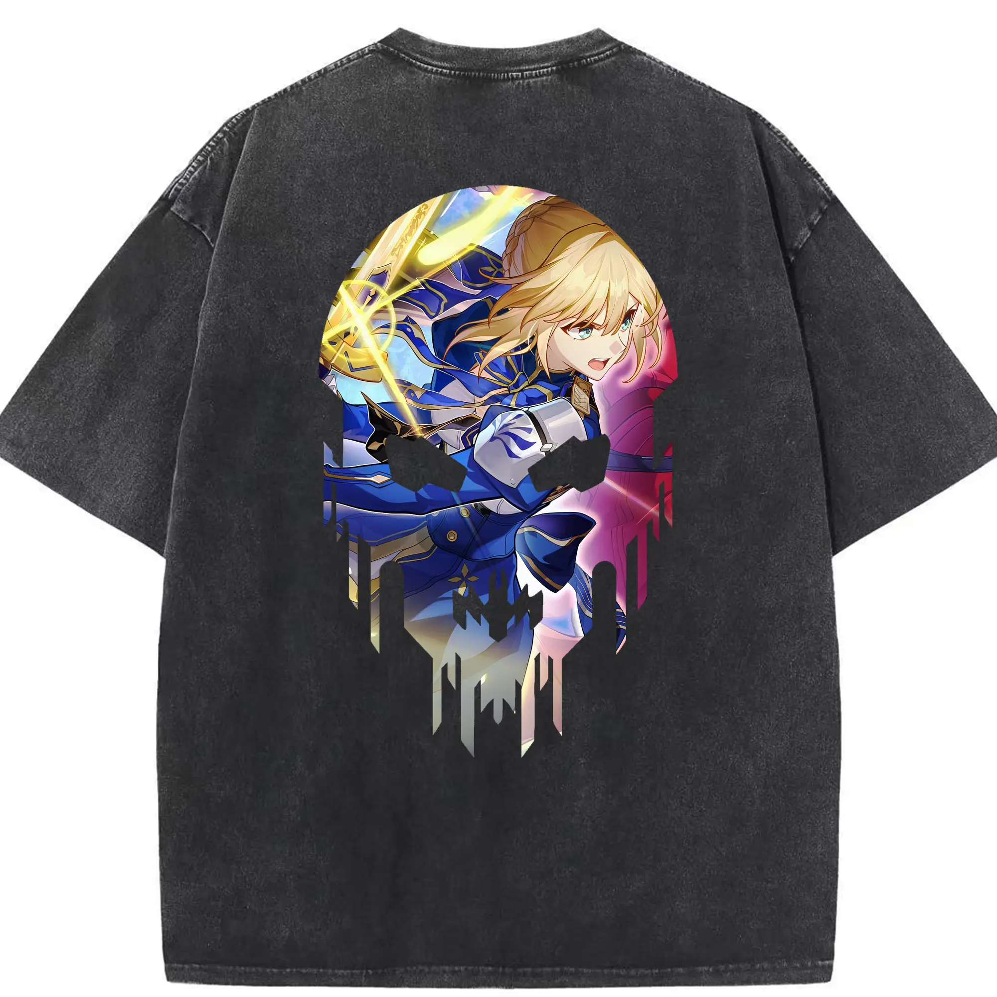 FGO グッズ,アルトリア - 綿100％ ヴィンテージ風 半袖Tシャツ ・ 背面プリント ・ 柔らか肌触り ・ 通気性 快適 ・ スポーツ カジュアル 外出用
