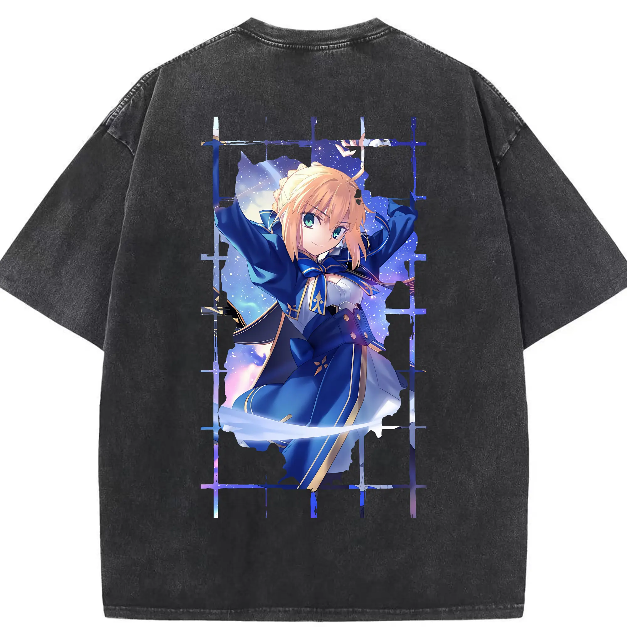 FGO グッズ,アルトリア - 綿100％ ヴィンテージ風 半袖Tシャツ ・ 背面プリント ・ 柔らか肌触り ・ 通気性 快適 ・ スポーツ カジュアル 外出用