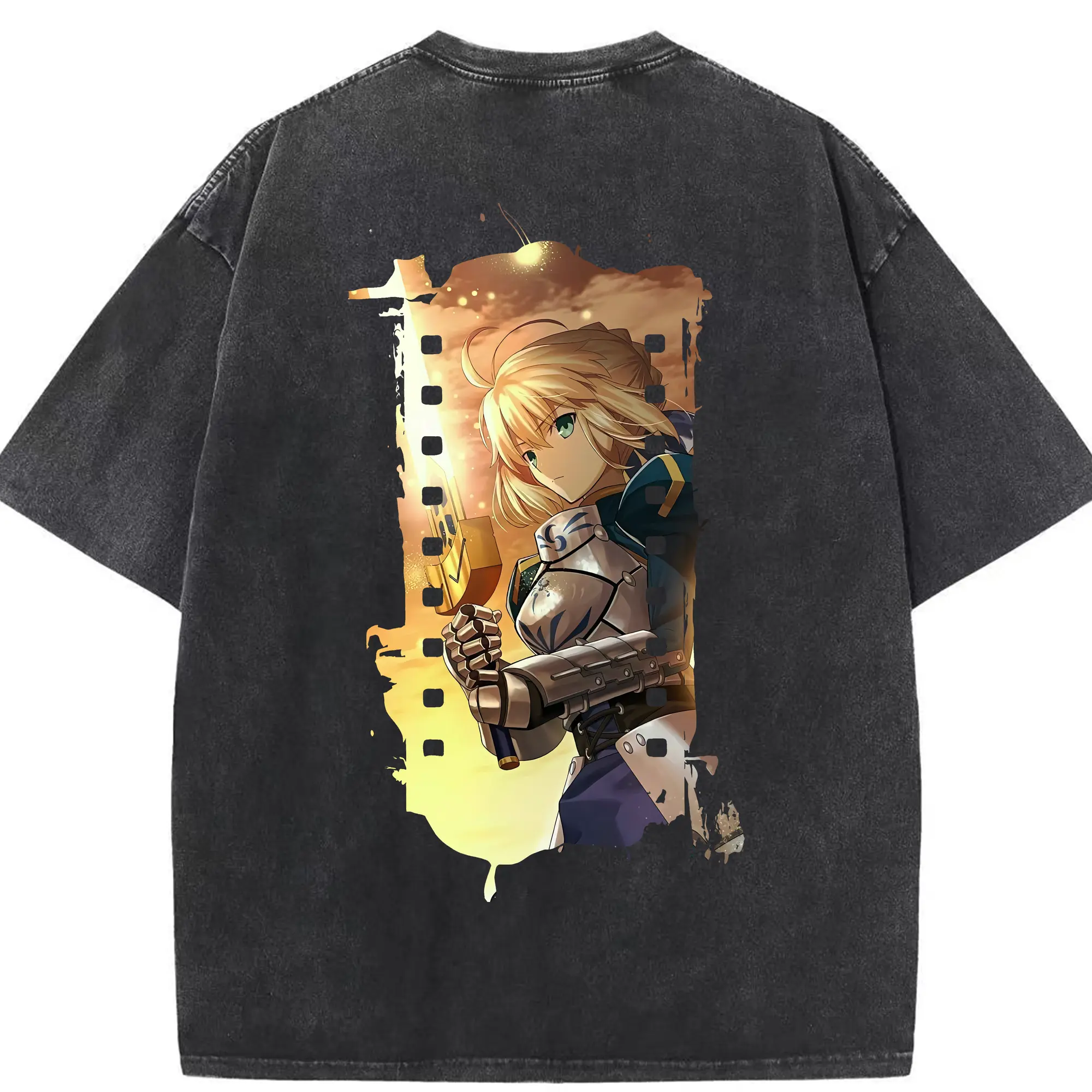 FGO グッズ,アルトリア - 綿100％ ヴィンテージ風 半袖Tシャツ ・ 背面プリント ・ 柔らか肌触り ・ 通気性 快適 ・ スポーツ カジュアル 外出用