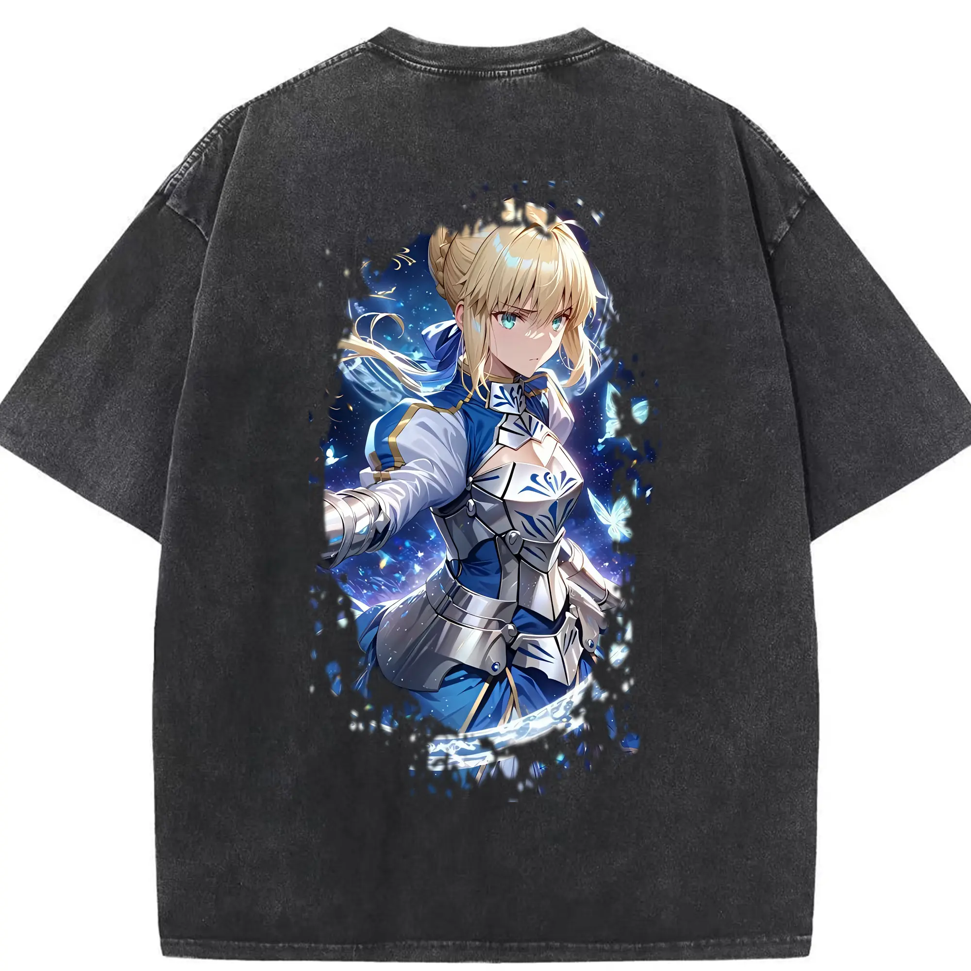 FGO グッズ,アルトリア - 綿100％ ヴィンテージ風 半袖Tシャツ ・ 背面プリント ・ 柔らか肌触り ・ 通気性 快適 ・ スポーツ カジュアル 外出用