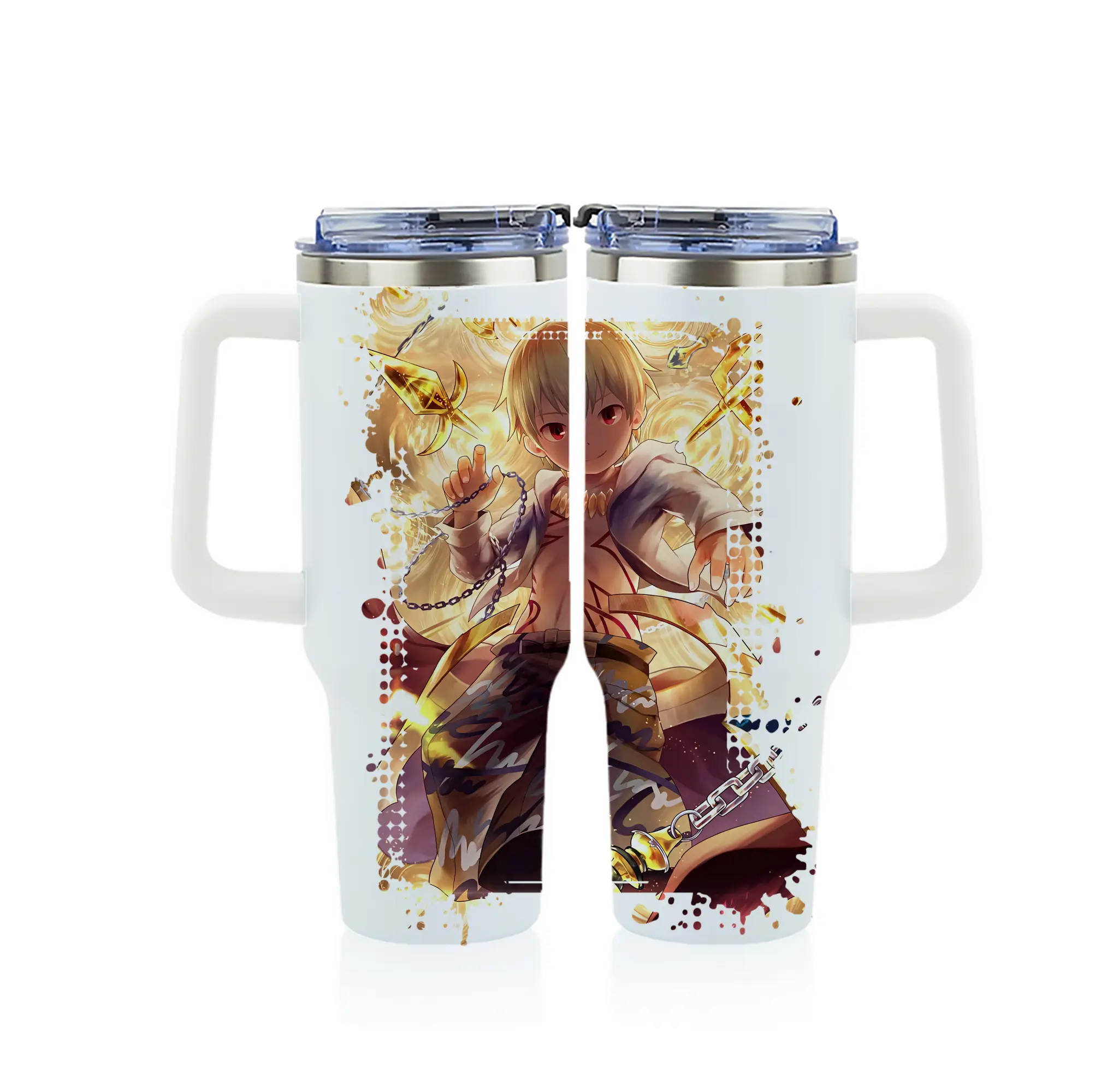 FGO グッズ,ギルガメッシュ - 1200mL フルプリント車用タンブラー ・ 304ステンレス 内側 ・ 201ステンレス 外側 ・ 保温 保冷 ・ 通勤 ドライブ アウトドア用