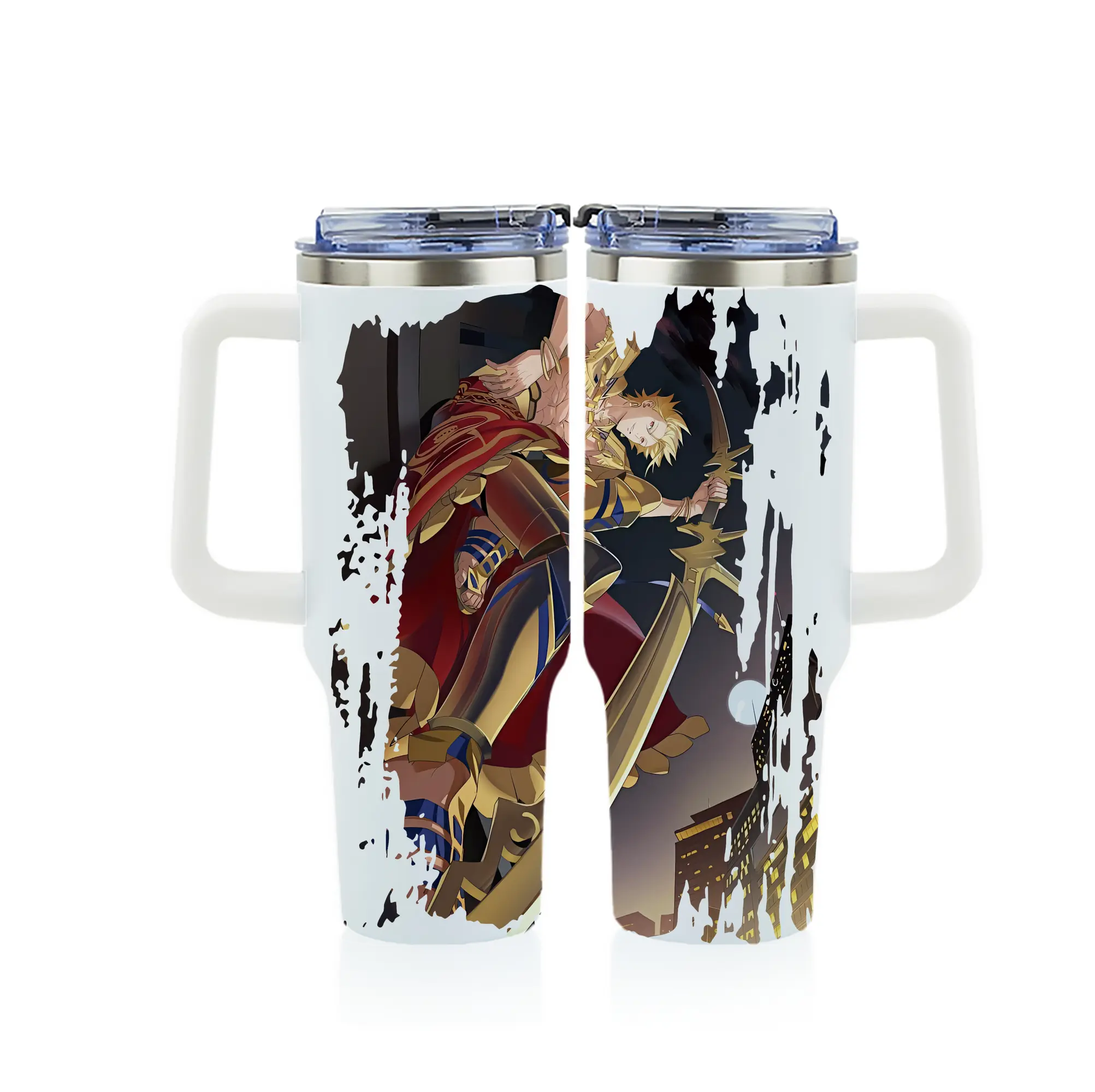 FGO グッズ,ギルガメッシュ - 1200mL フルプリント車用タンブラー ・ 304ステンレス 内側 ・ 201ステンレス 外側 ・ 保温 保冷 ・ 通勤 ドライブ アウトドア用