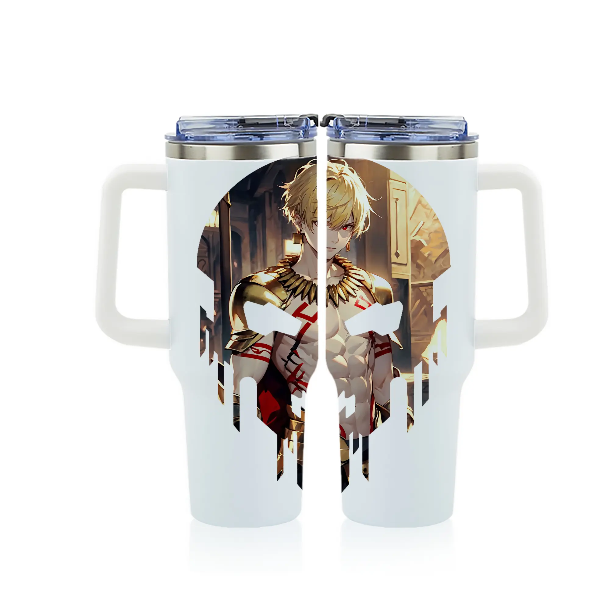 FGO グッズ,ギルガメッシュ - 1200mL フルプリント車用タンブラー ・ 304ステンレス 内側 ・ 201ステンレス 外側 ・ 保温 保冷 ・ 通勤 ドライブ アウトドア用