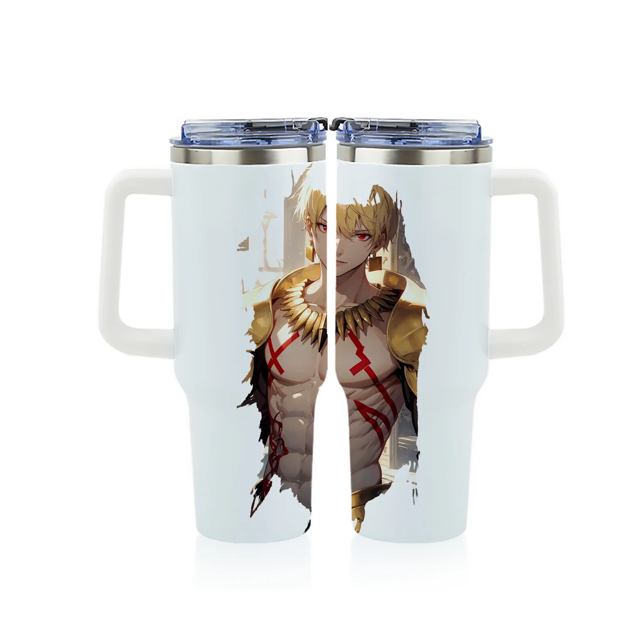 FGO グッズ,ギルガメッシュ - 1200mL フルプリント車用タンブラー ・ 304ステンレス 内側 ・ 201ステンレス 外側 ・ 保温 保冷 ・ 通勤 ドライブ アウトドア用