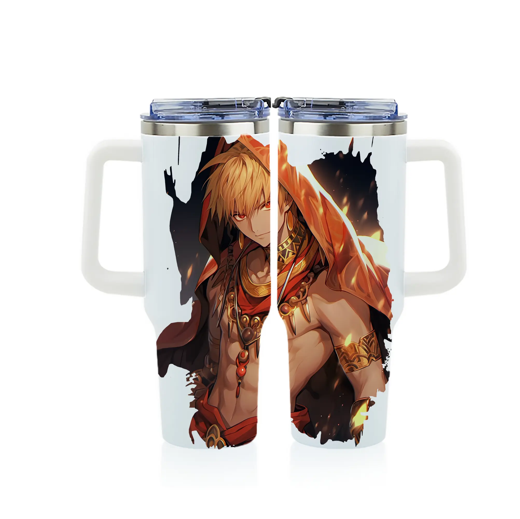 FGO グッズ,ギルガメッシュ - 1200mL フルプリント車用タンブラー ・ 304ステンレス 内側 ・ 201ステンレス 外側 ・ 保温 保冷 ・ 通勤 ドライブ アウトドア用