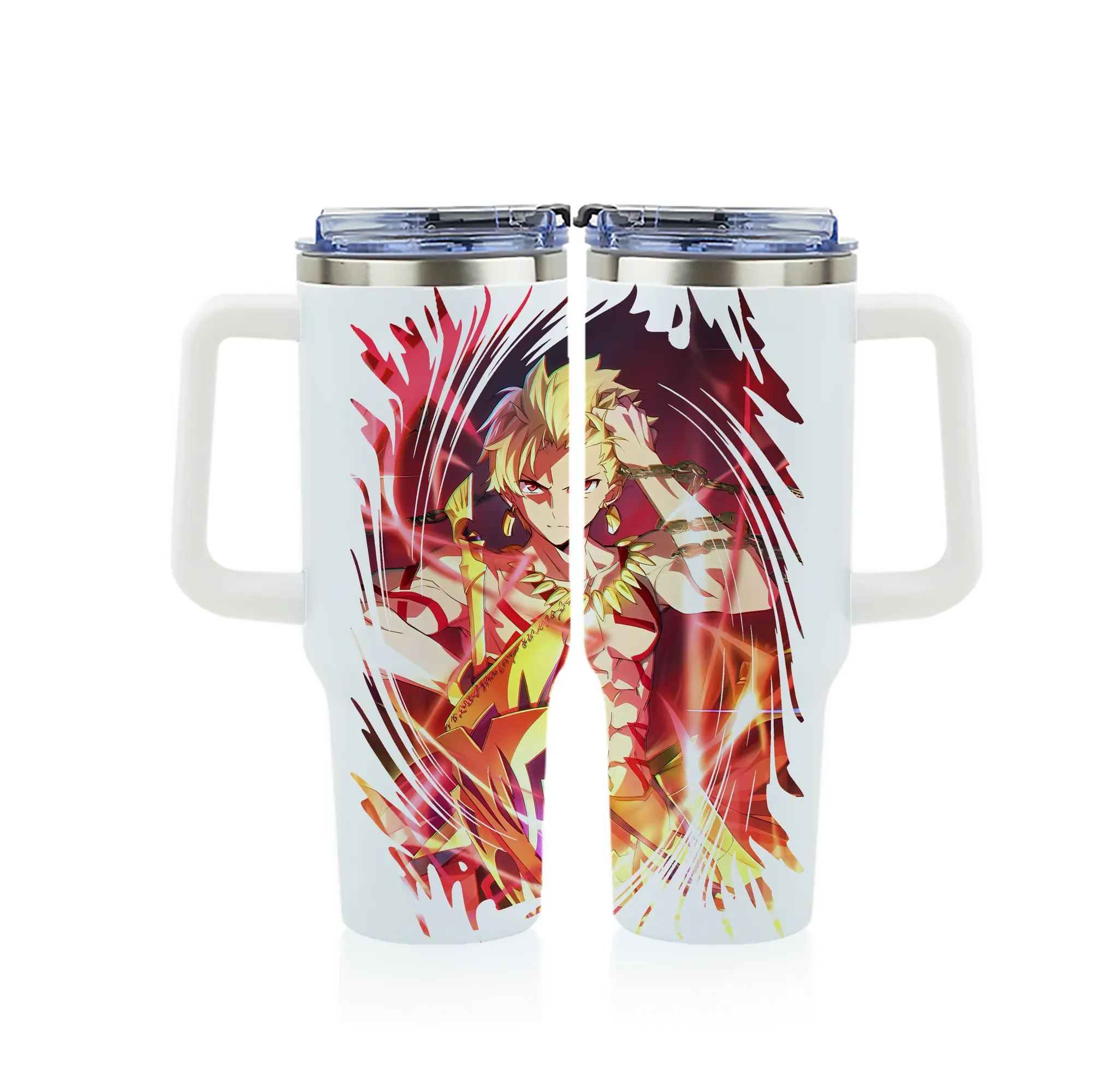 FGO グッズ,ギルガメッシュ - 1200mL フルプリント車用タンブラー ・ 304ステンレス 内側 ・ 201ステンレス 外側 ・ 保温 保冷 ・ 通勤 ドライブ アウトドア用