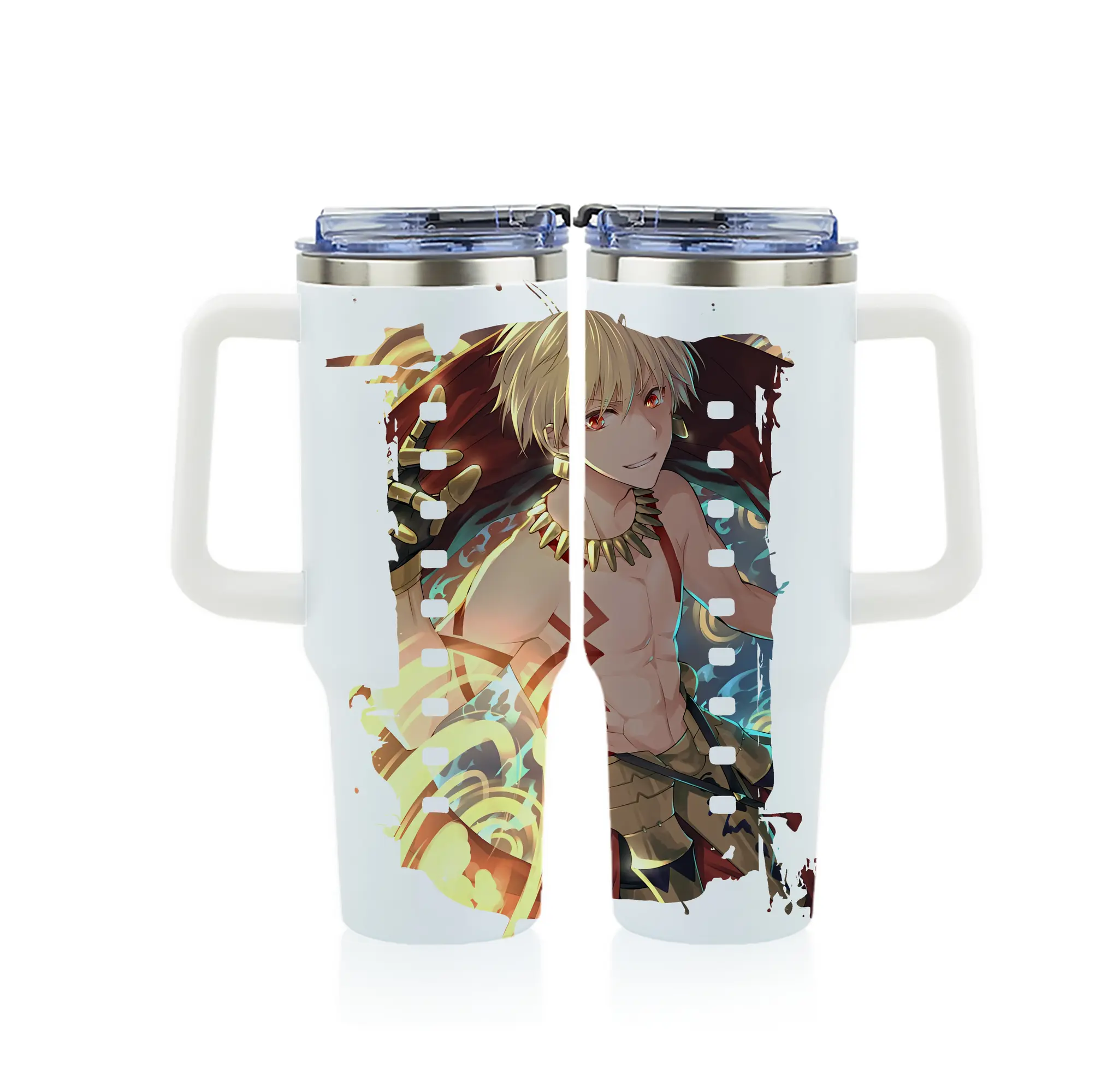 FGO グッズ,ギルガメッシュ - 1200mL フルプリント車用タンブラー ・ 304ステンレス 内側 ・ 201ステンレス 外側 ・ 保温 保冷 ・ 通勤 ドライブ アウトドア用