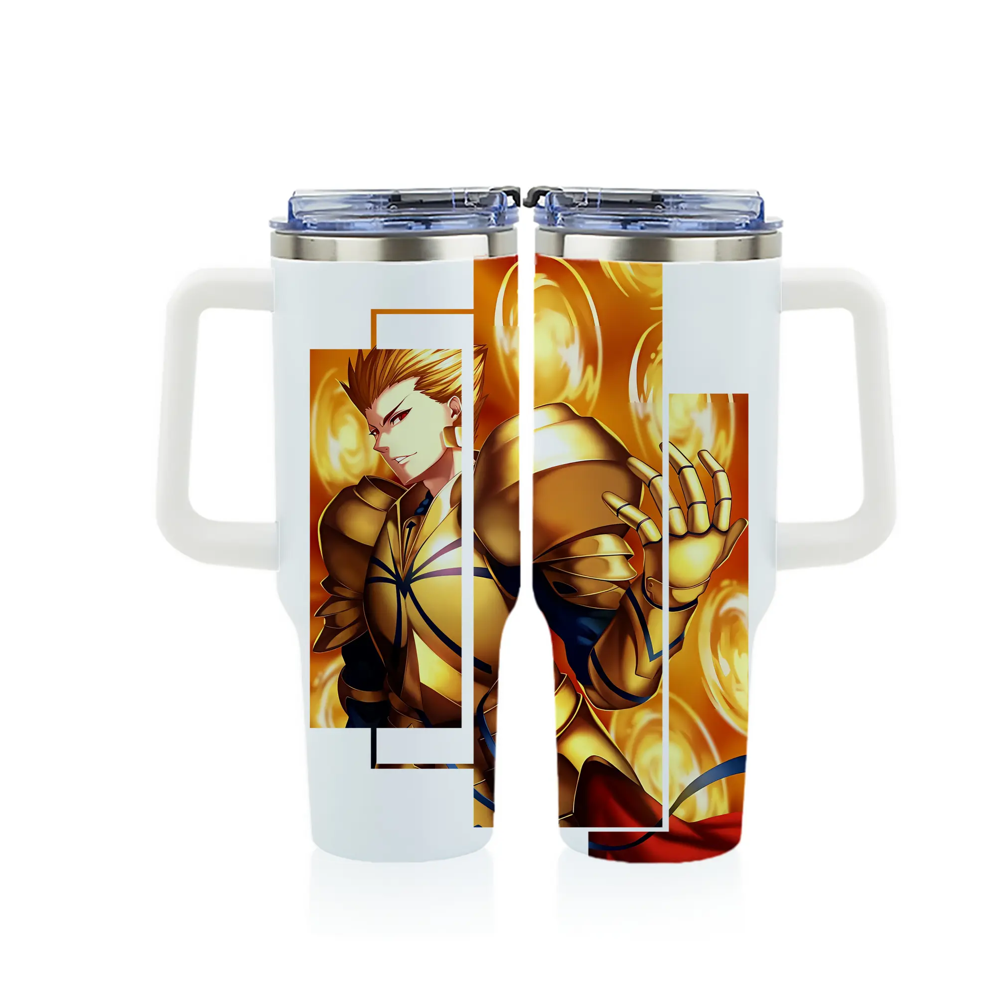 FGO グッズ,ギルガメッシュ - 1200mL フルプリント車用タンブラー ・ 304ステンレス 内側 ・ 201ステンレス 外側 ・ 保温 保冷 ・ 通勤 ドライブ アウトドア用