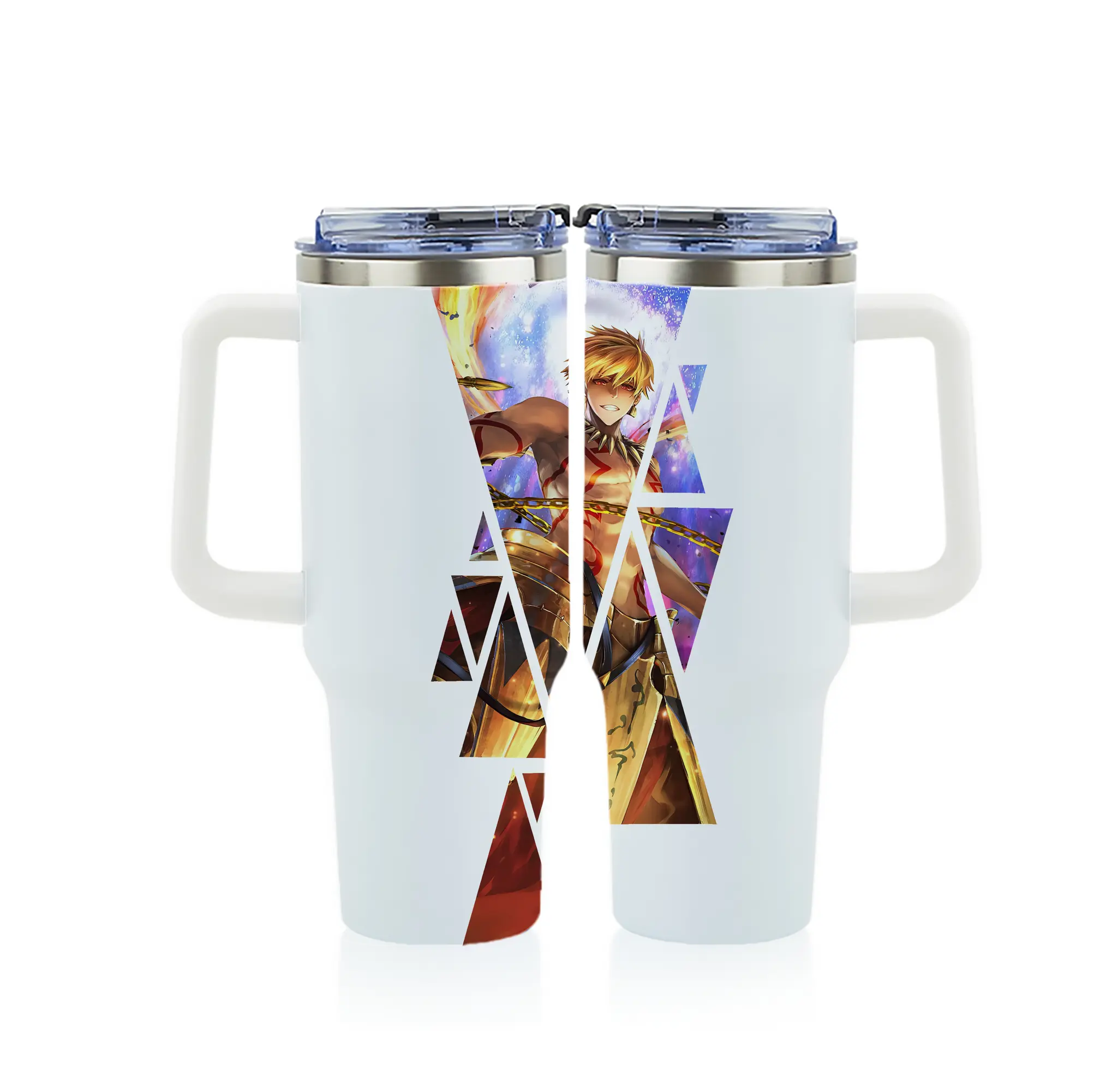 FGO グッズ,ギルガメッシュ - 1200mL フルプリント車用タンブラー ・ 304ステンレス 内側 ・ 201ステンレス 外側 ・ 保温 保冷 ・ 通勤 ドライブ アウトドア用