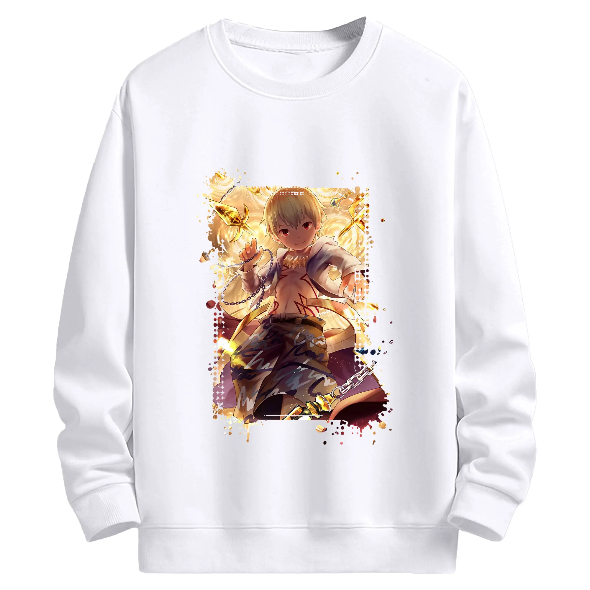 FGO グッズ,ギルガメッシュ - 高品質 クルーネック スウェット ・ コットン59％ ポリエステル41％ ・ ユニセックス 長袖 トレーナー ・ カジュアル デイリー スポーツ 散歩用