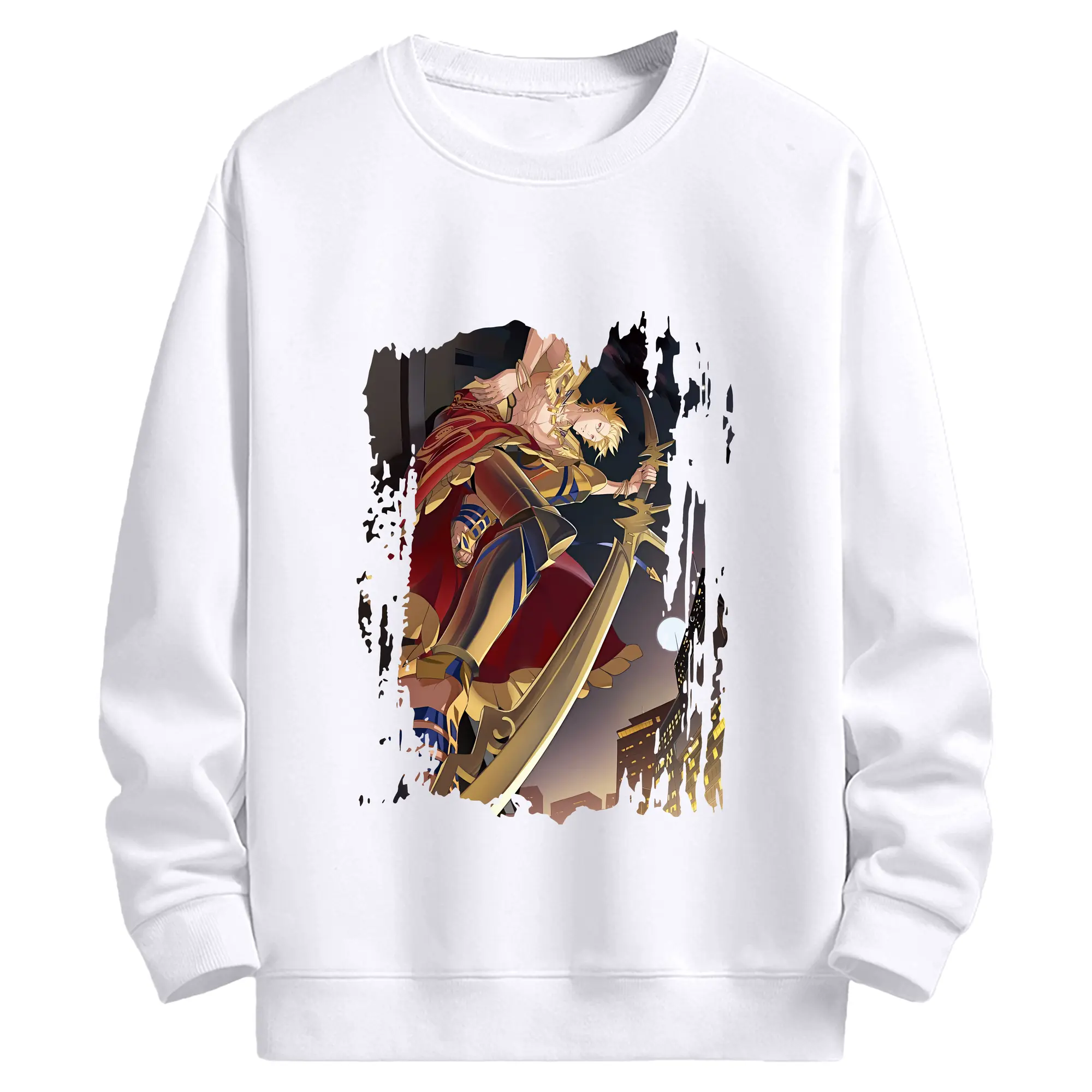 FGO グッズ,ギルガメッシュ - 高品質 クルーネック スウェット ・ コットン59％ ポリエステル41％ ・ ユニセックス 長袖 トレーナー ・ カジュアル デイリー スポーツ 散歩用