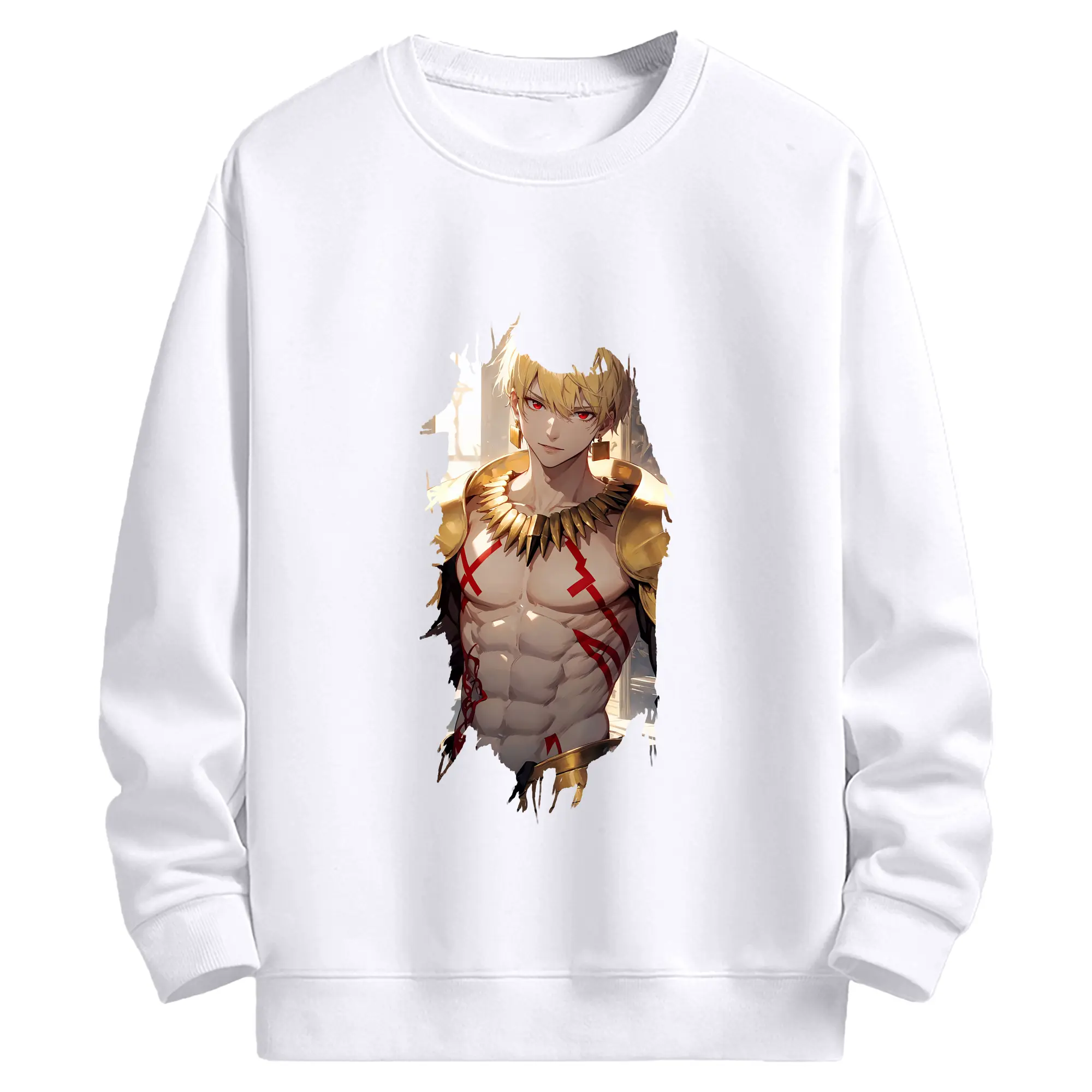 FGO グッズ,ギルガメッシュ - 高品質 クルーネック スウェット ・ コットン59％ ポリエステル41％ ・ ユニセックス 長袖 トレーナー ・ カジュアル デイリー スポーツ 散歩用