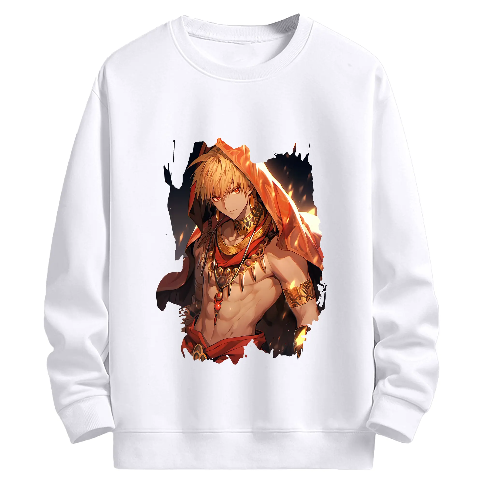 FGO グッズ,ギルガメッシュ - 高品質 クルーネック スウェット ・ コットン59％ ポリエステル41％ ・ ユニセックス 長袖 トレーナー ・ カジュアル デイリー スポーツ 散歩用