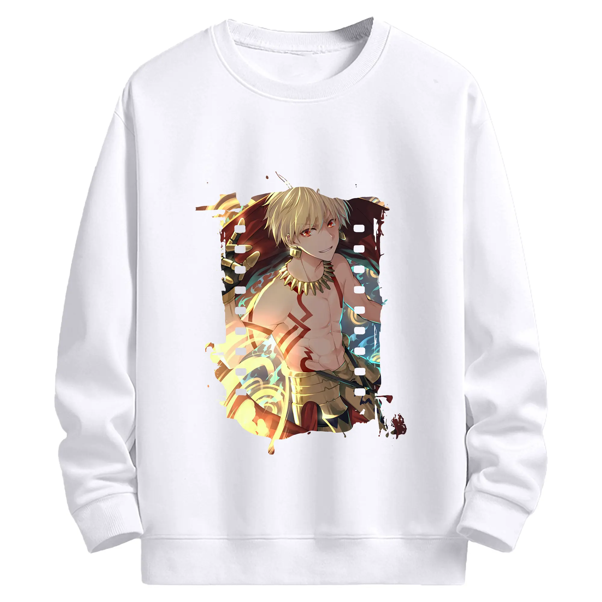 FGO グッズ,ギルガメッシュ - 高品質 クルーネック スウェット ・ コットン59％ ポリエステル41％ ・ ユニセックス 長袖 トレーナー ・ カジュアル デイリー スポーツ 散歩用