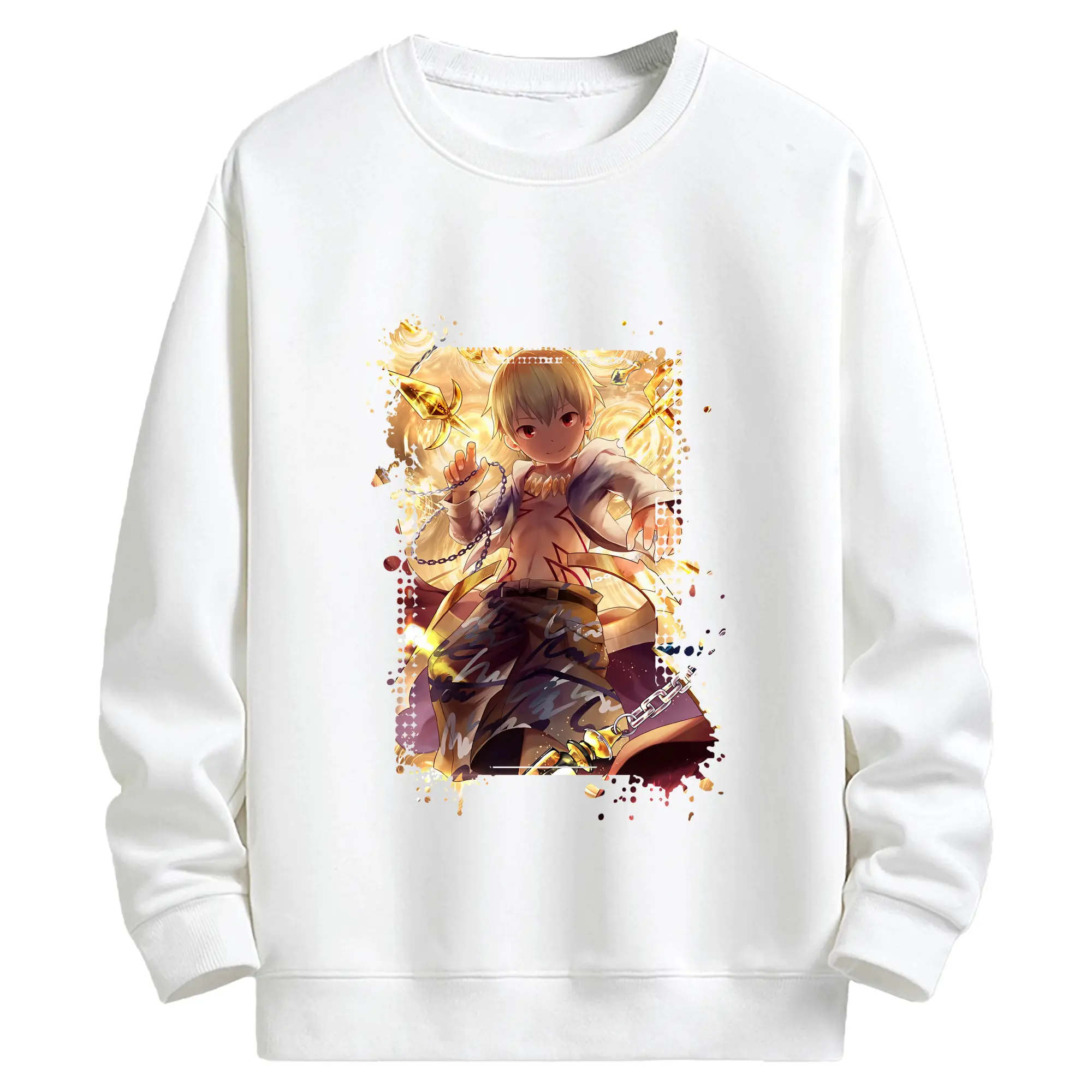 FGO グッズ,ギルガメッシュ - キッズ クルーネックスウェットシャツ ・ フロントプリント ・ 綿80％ ポリエステル20％ ・ 快適 通学 スポーツ 日常使い お散歩用